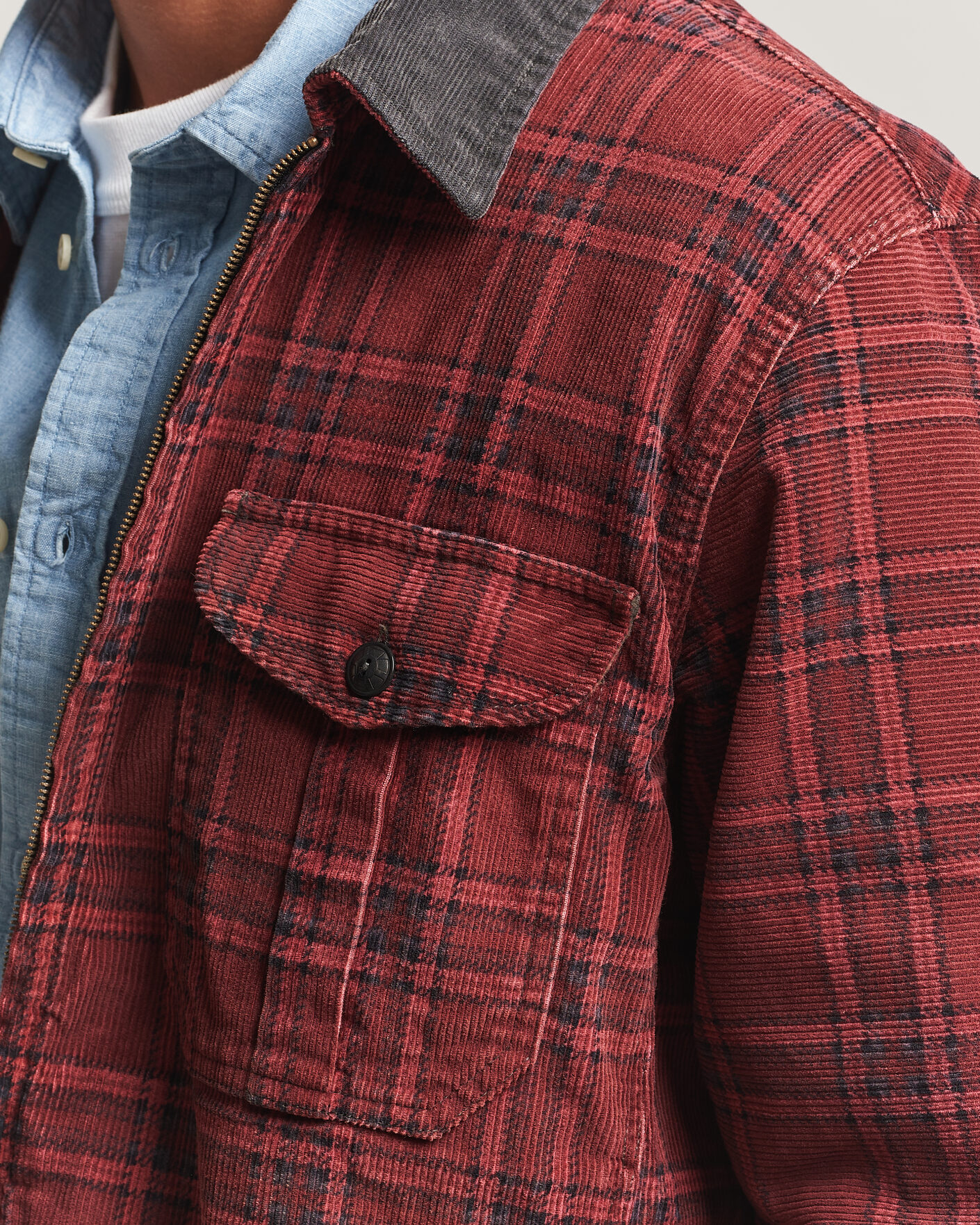 Uomini | Giacche | RRL | Corduroy Zip Shirt Jacket Red/Black