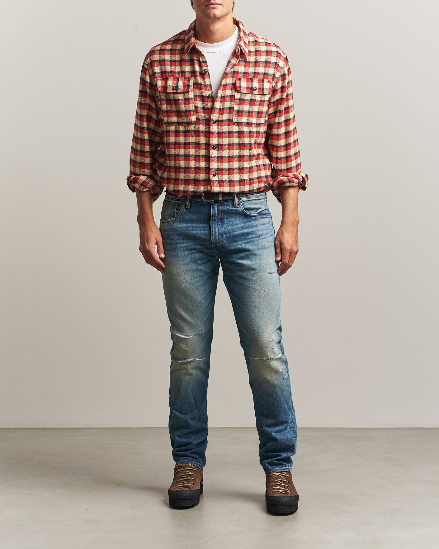 Uomini | Camicie | RRL | Plaid Flannel Shirt Red/Cream