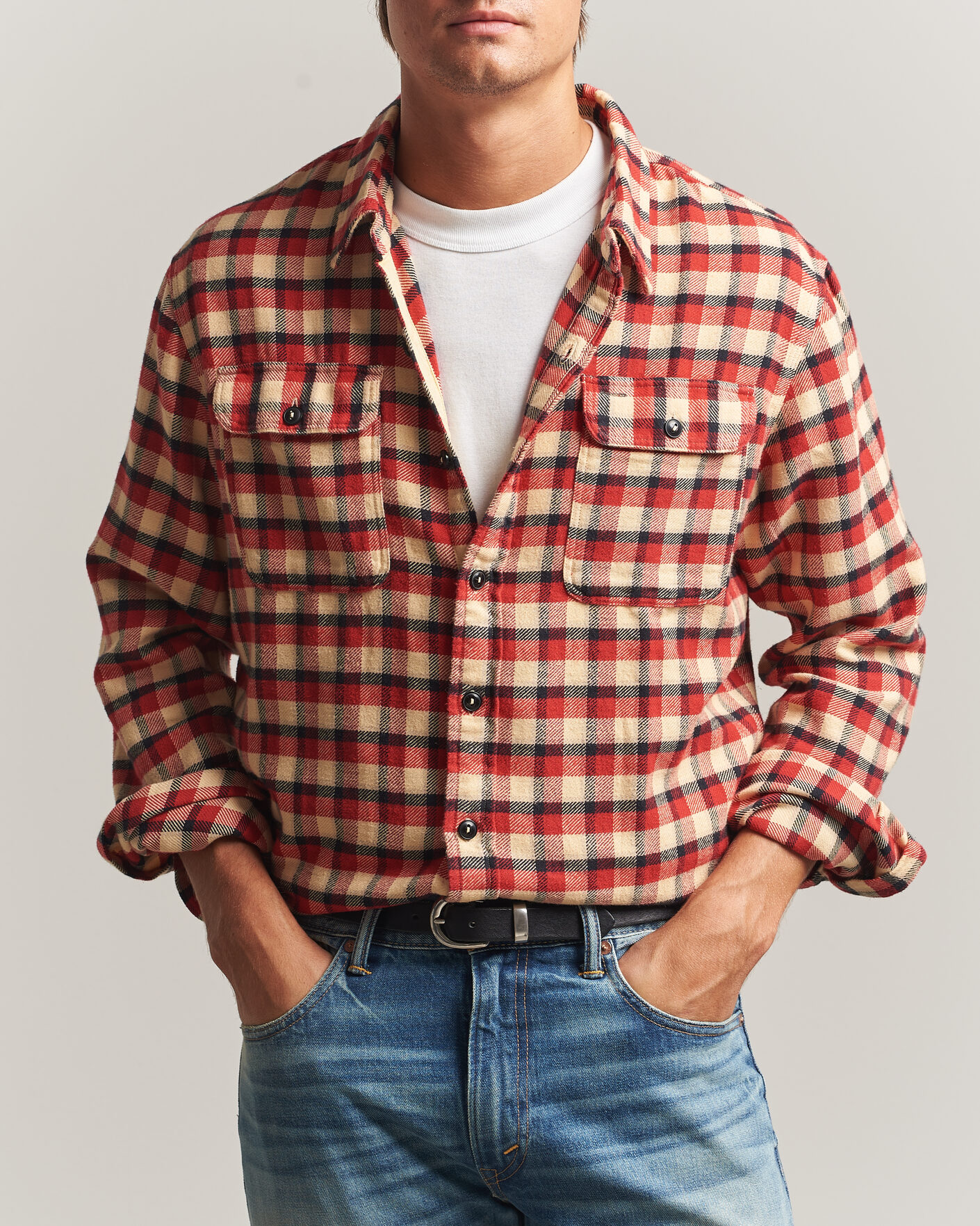 Uomini | Camicie | RRL | Plaid Flannel Shirt Red/Cream