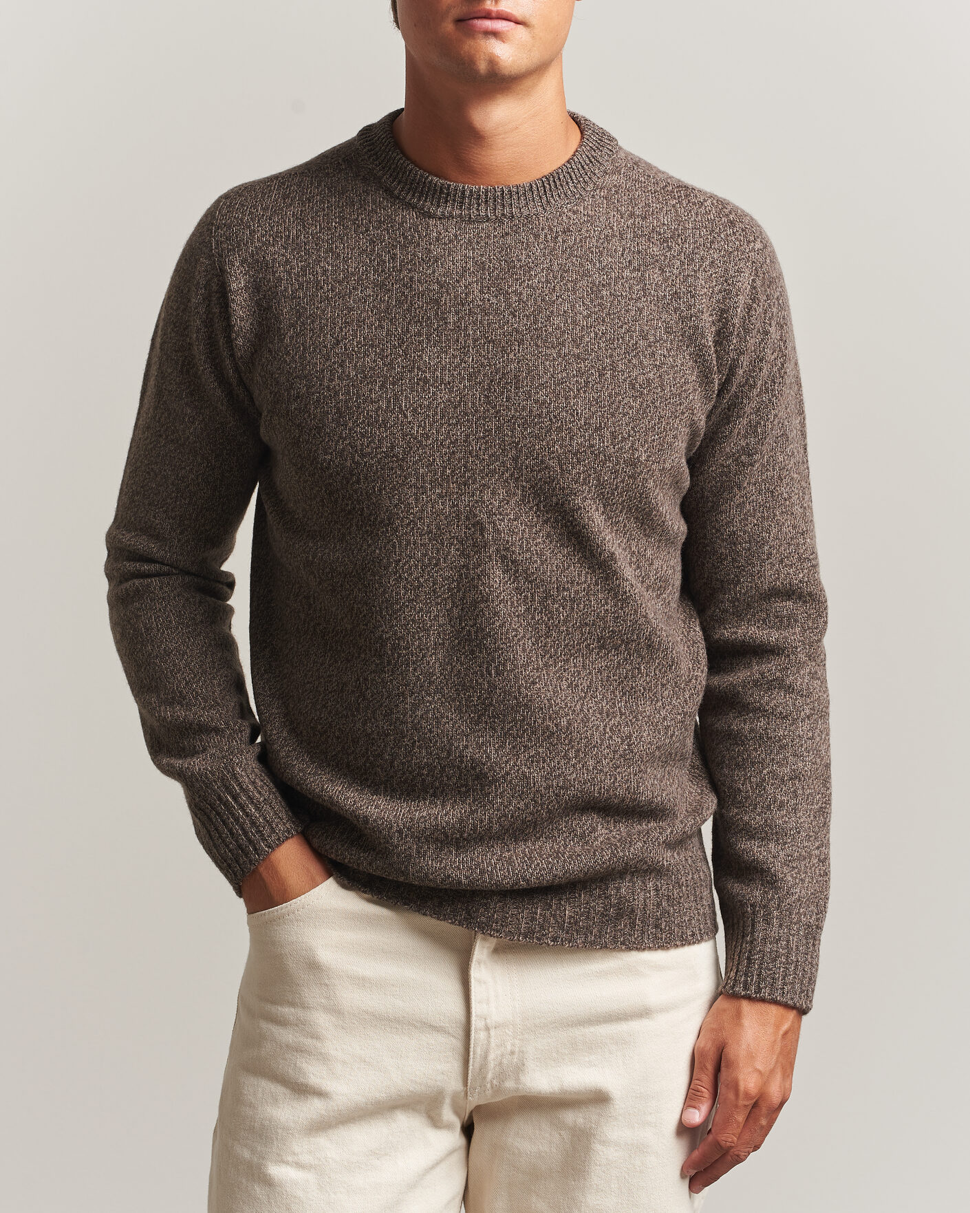 Uomini | Maglieria | Altea | Wool/Cashmere Crew Neck Pullover Brown Melange