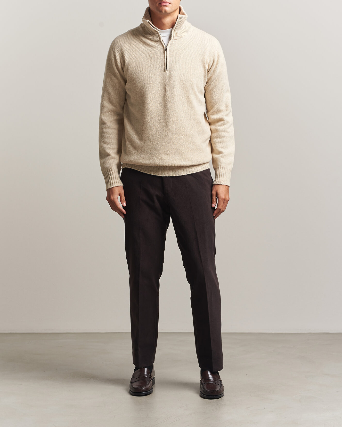 Uomini | Maglieria | Altea | Wool/Cashmere Half Zip Beige