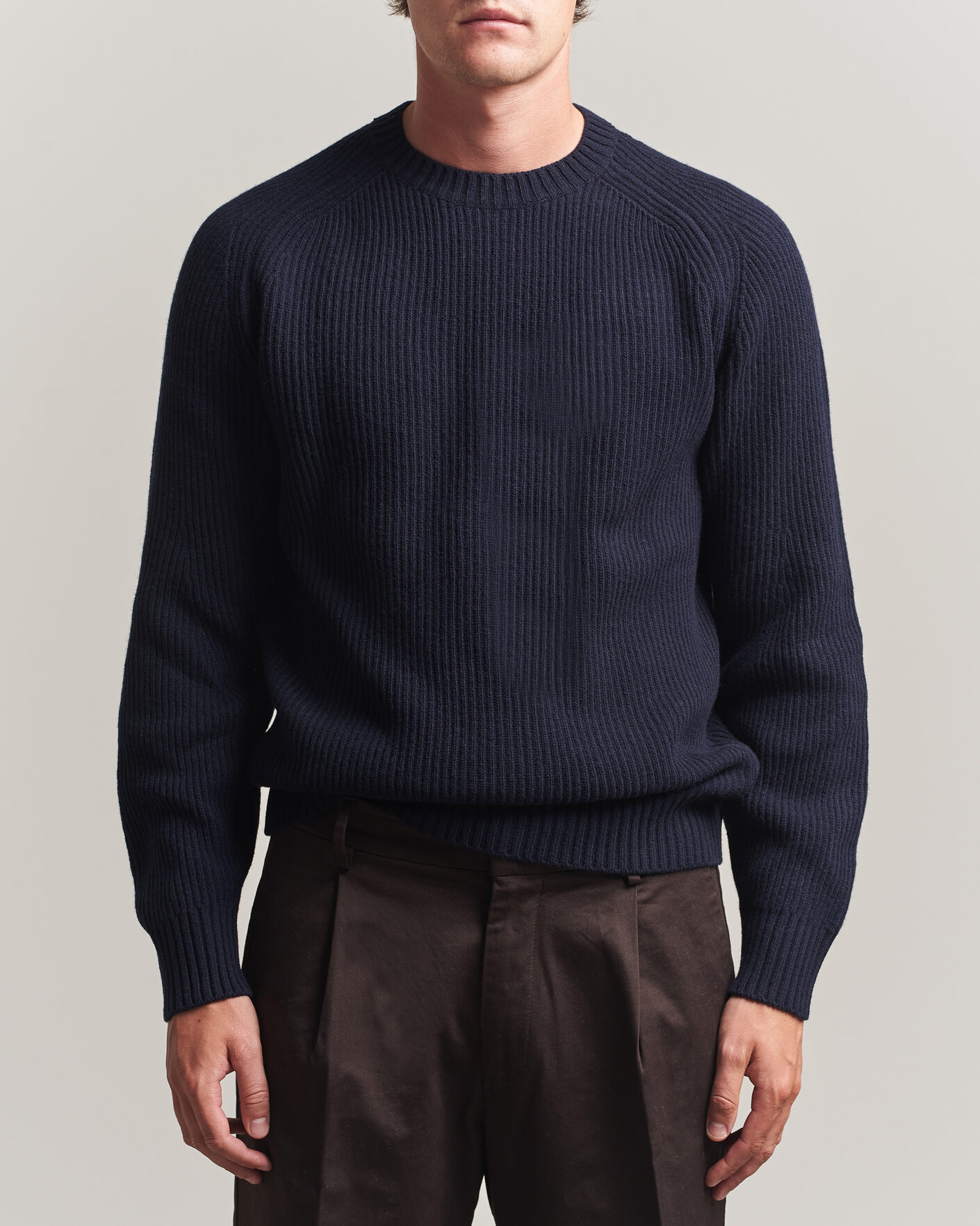 Uomini | Maglieria | Altea | Rib Wool Crew Neck Navy