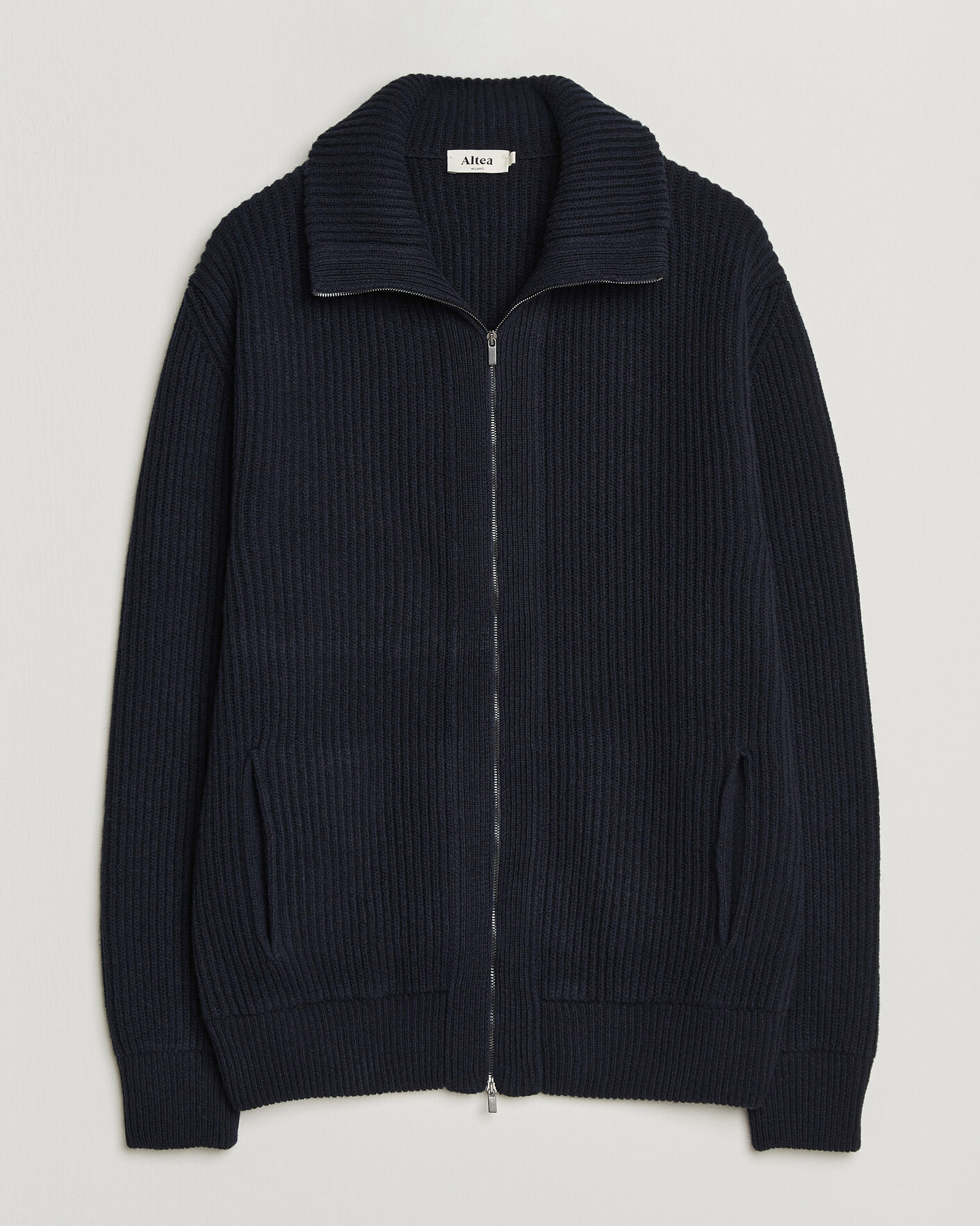 Uomini | Maglieria | Altea | Rib Wool Bomber Cardigan Navy