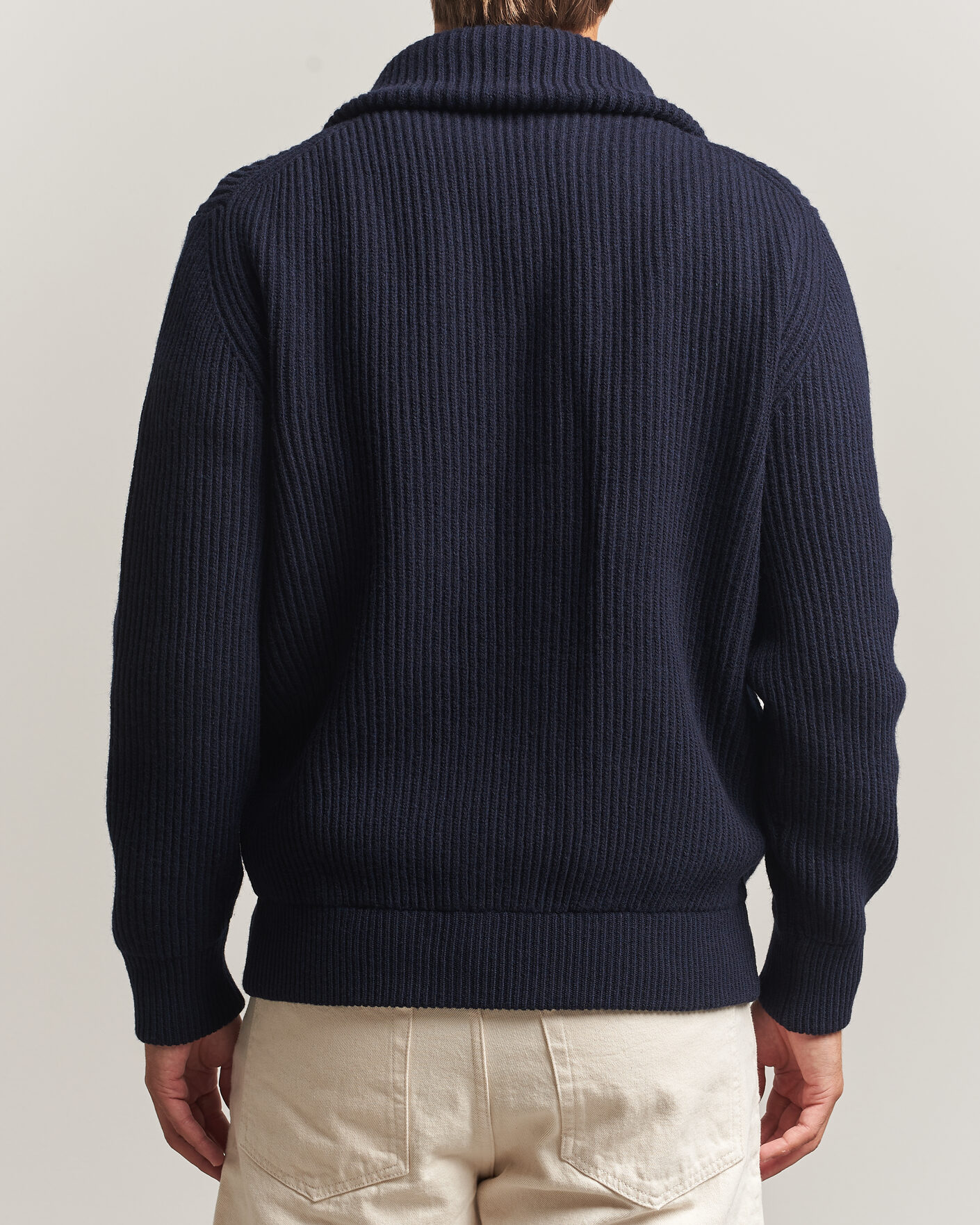 Uomini | Maglieria | Altea | Rib Wool Bomber Cardigan Navy