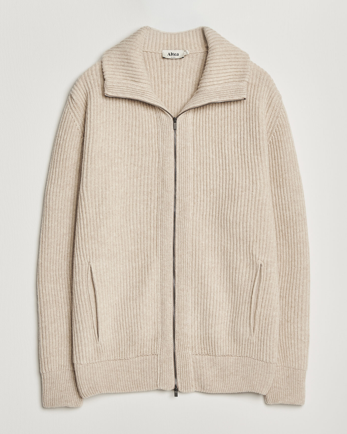 Uomini | Maglieria | Altea | Rib Wool Bomber Cardigan Beige