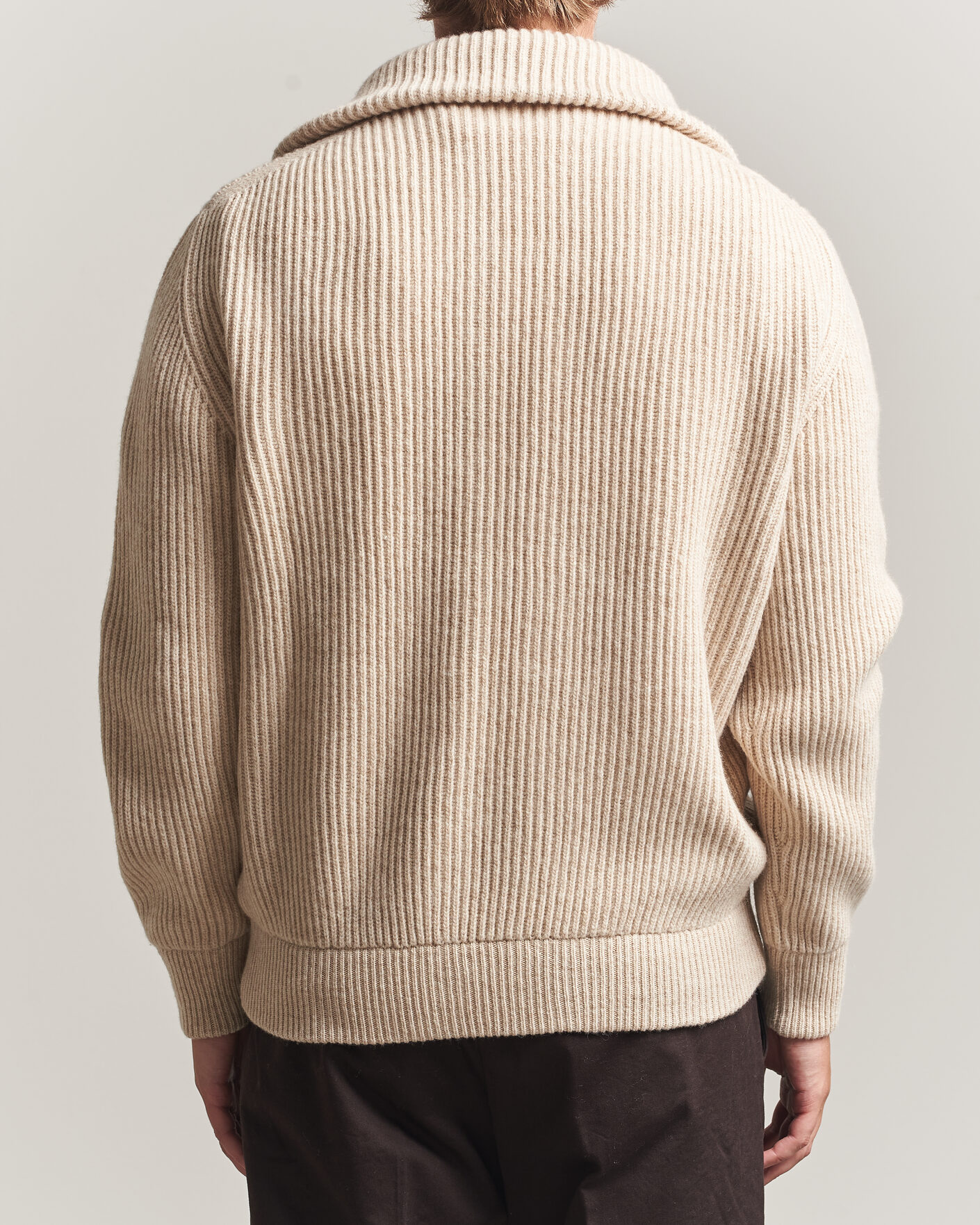 Uomini | Maglieria | Altea | Rib Wool Bomber Cardigan Beige