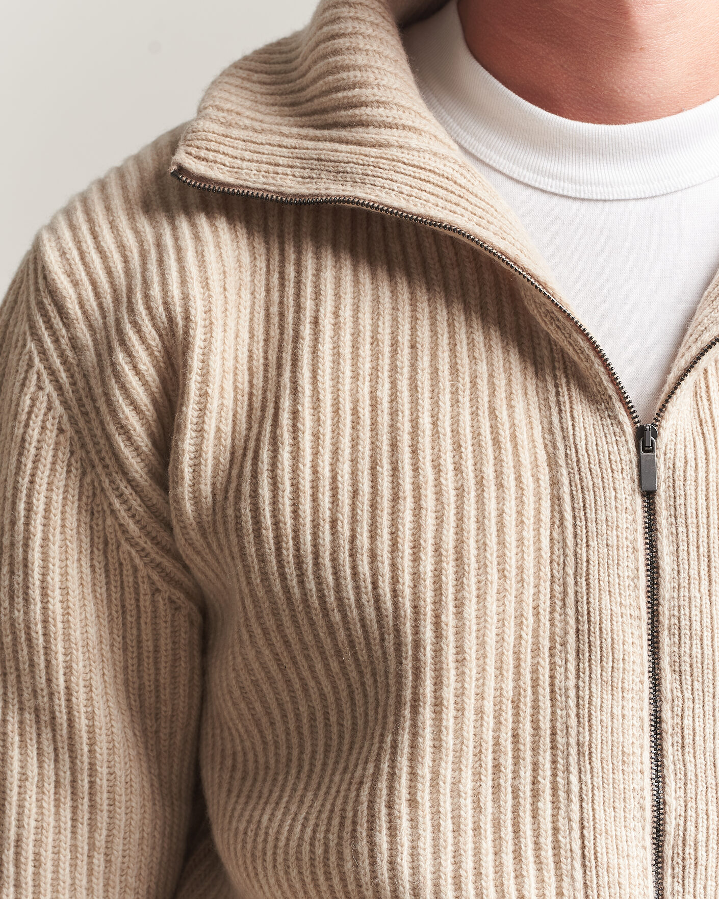 Uomini | Maglieria | Altea | Rib Wool Bomber Cardigan Beige