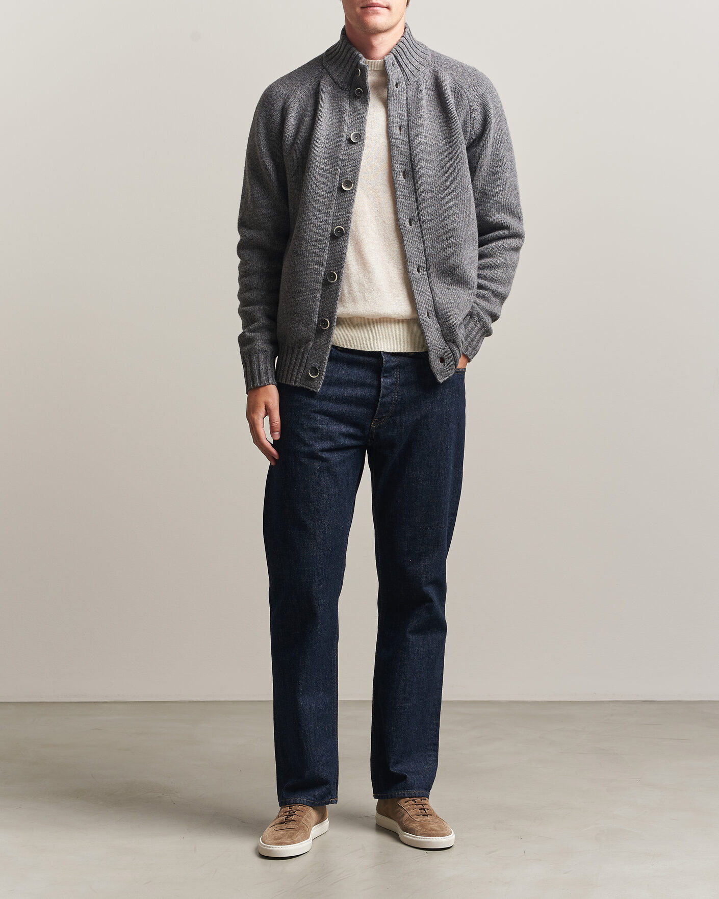 Uomini | Maglieria | Altea | Raglan Sleeve Buttoned Cardigan Grey Melange