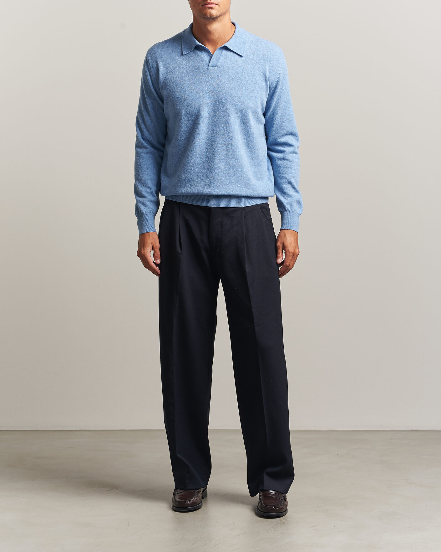 Uomini | Maglieria | Altea | Long Sleeve Knitted Polo Sky Blue