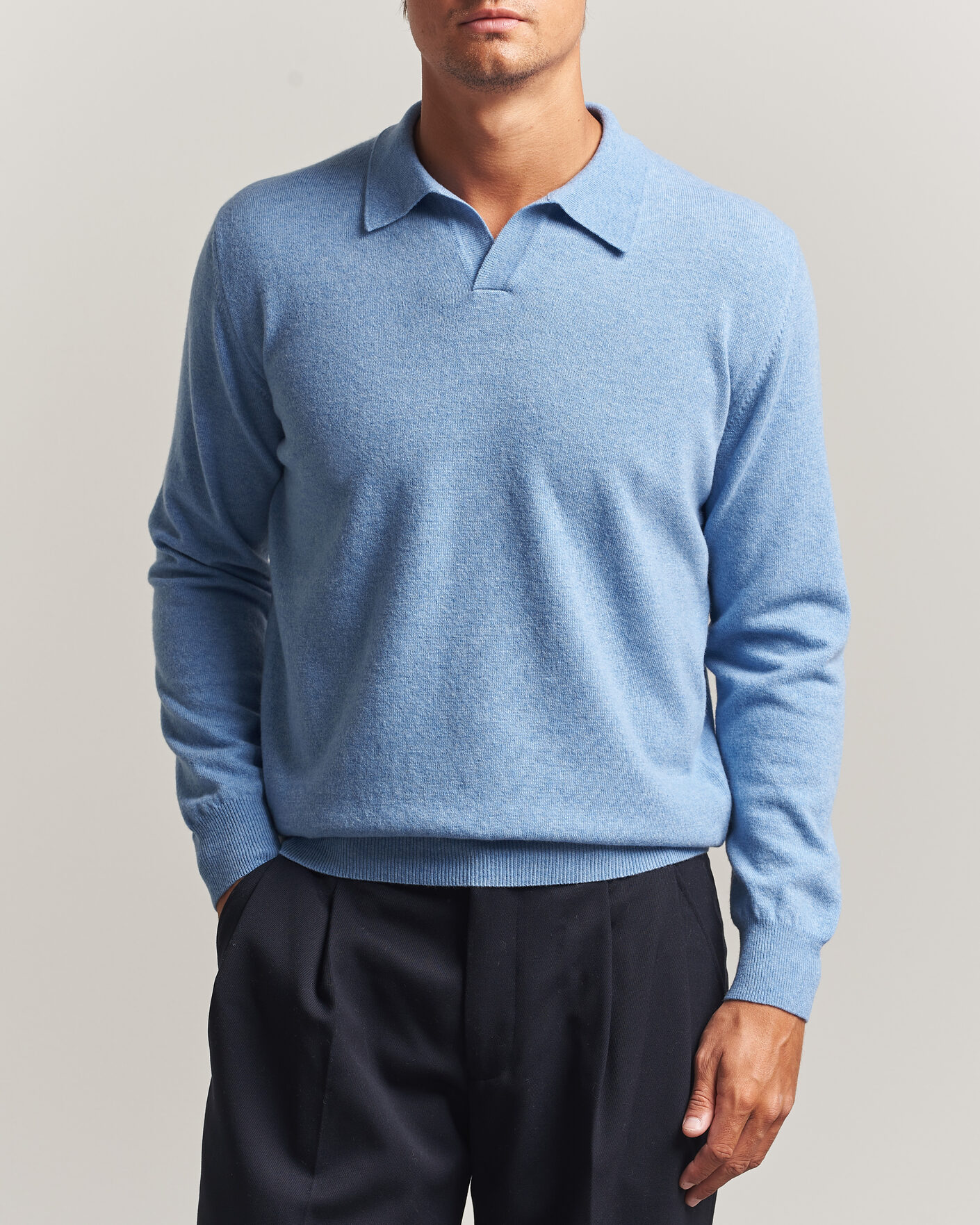 Uomini | Maglieria | Altea | Long Sleeve Knitted Polo Sky Blue
