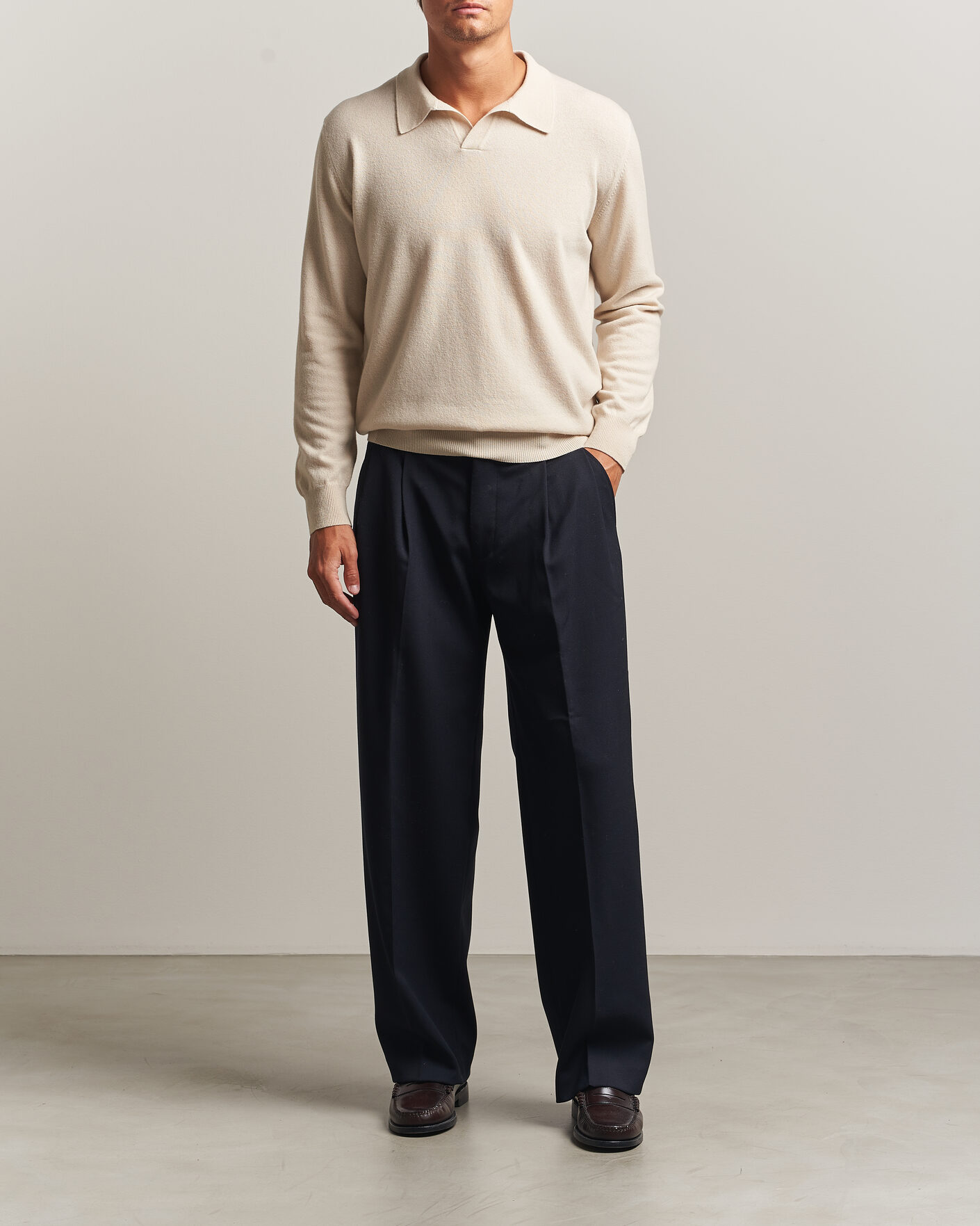 Uomini | Maglieria | Altea | Long Sleeve Knitted Polo Beige