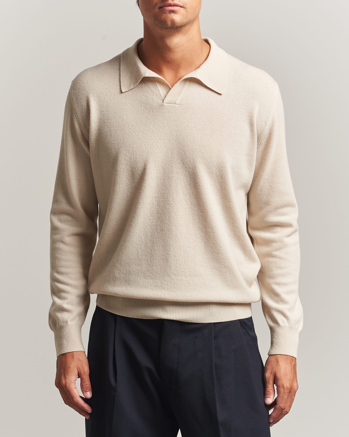 Uomini | Maglieria | Altea | Long Sleeve Knitted Polo Beige