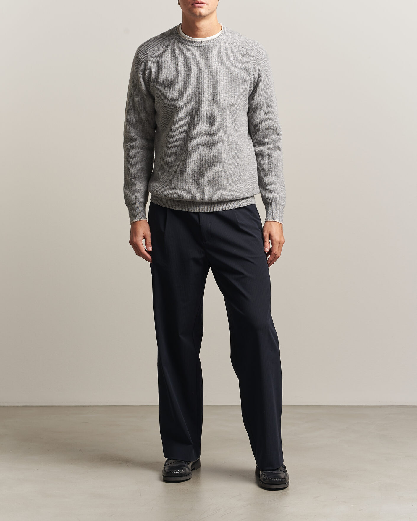 Uomini | Maglieria | Altea | Rib Wool Raglan Sweater Light Grey