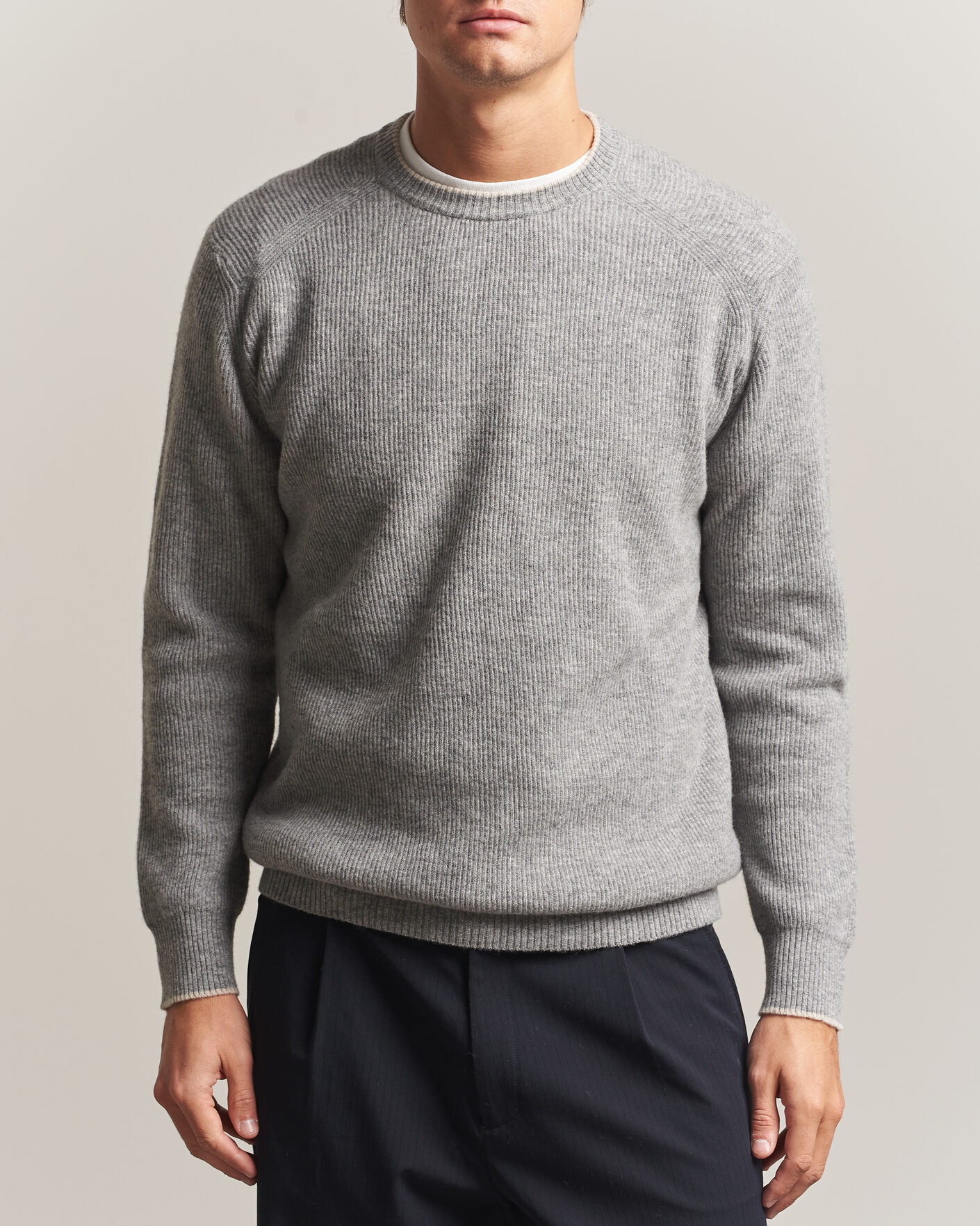 Uomini | Maglieria | Altea | Rib Wool Raglan Sweater Light Grey