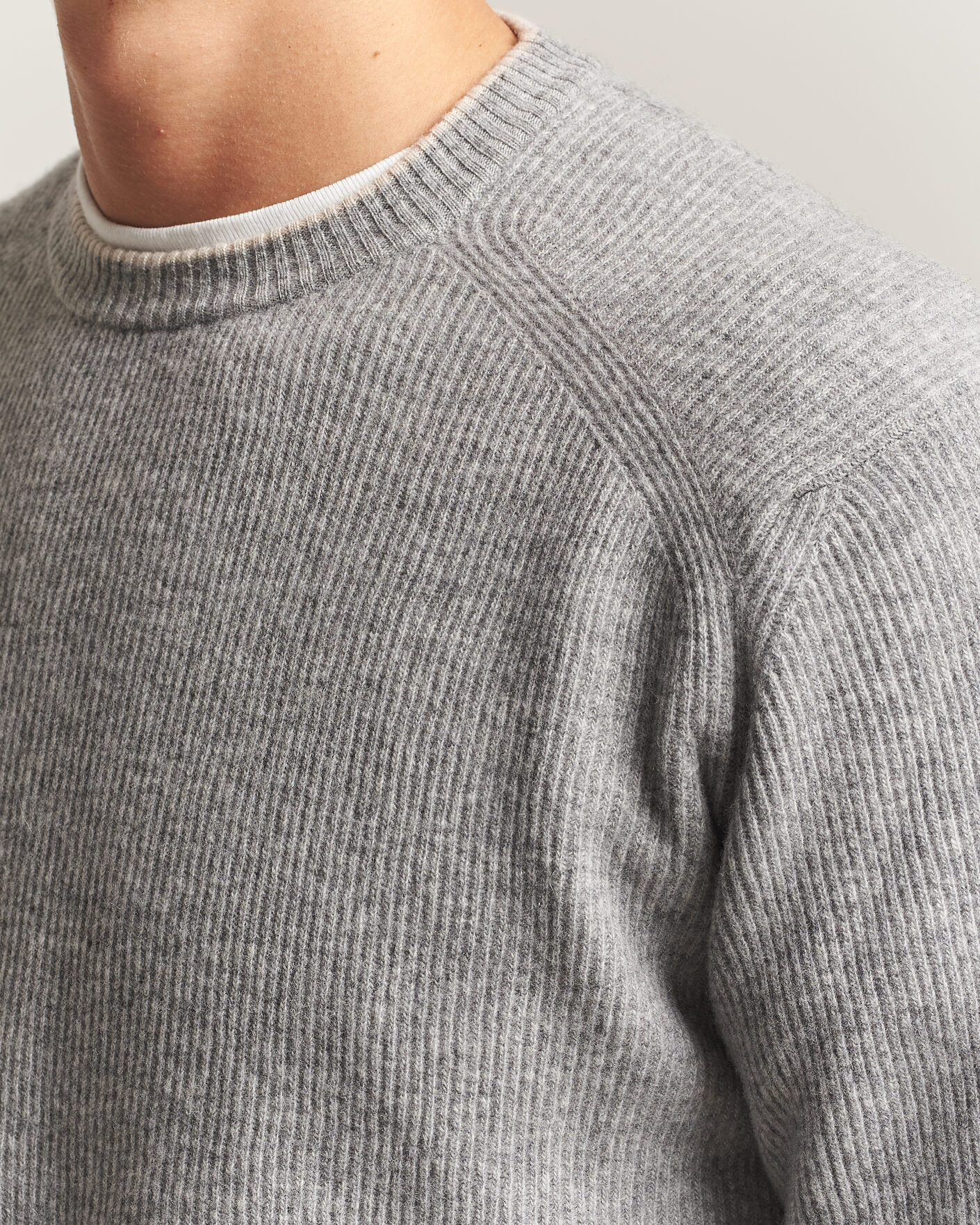 Uomini | Maglieria | Altea | Rib Wool Raglan Sweater Light Grey