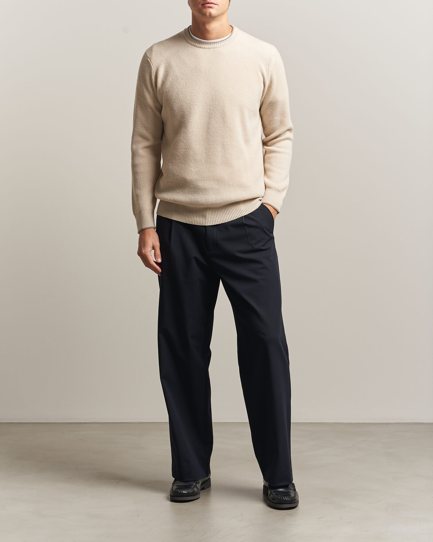 Uomini | Maglieria | Altea | Rib Wool Raglan Sweater Cream
