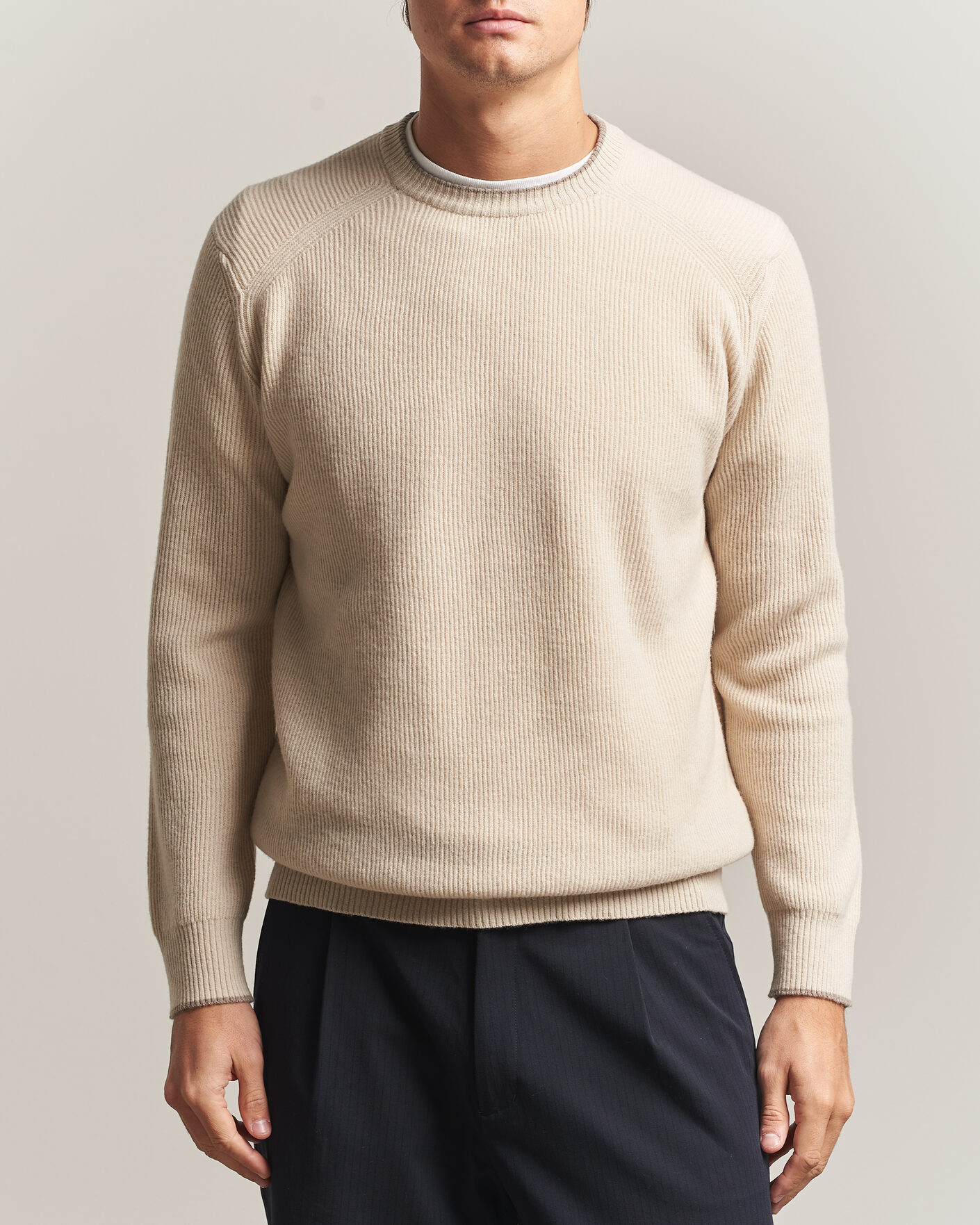 Uomini | Maglieria | Altea | Rib Wool Raglan Sweater Cream