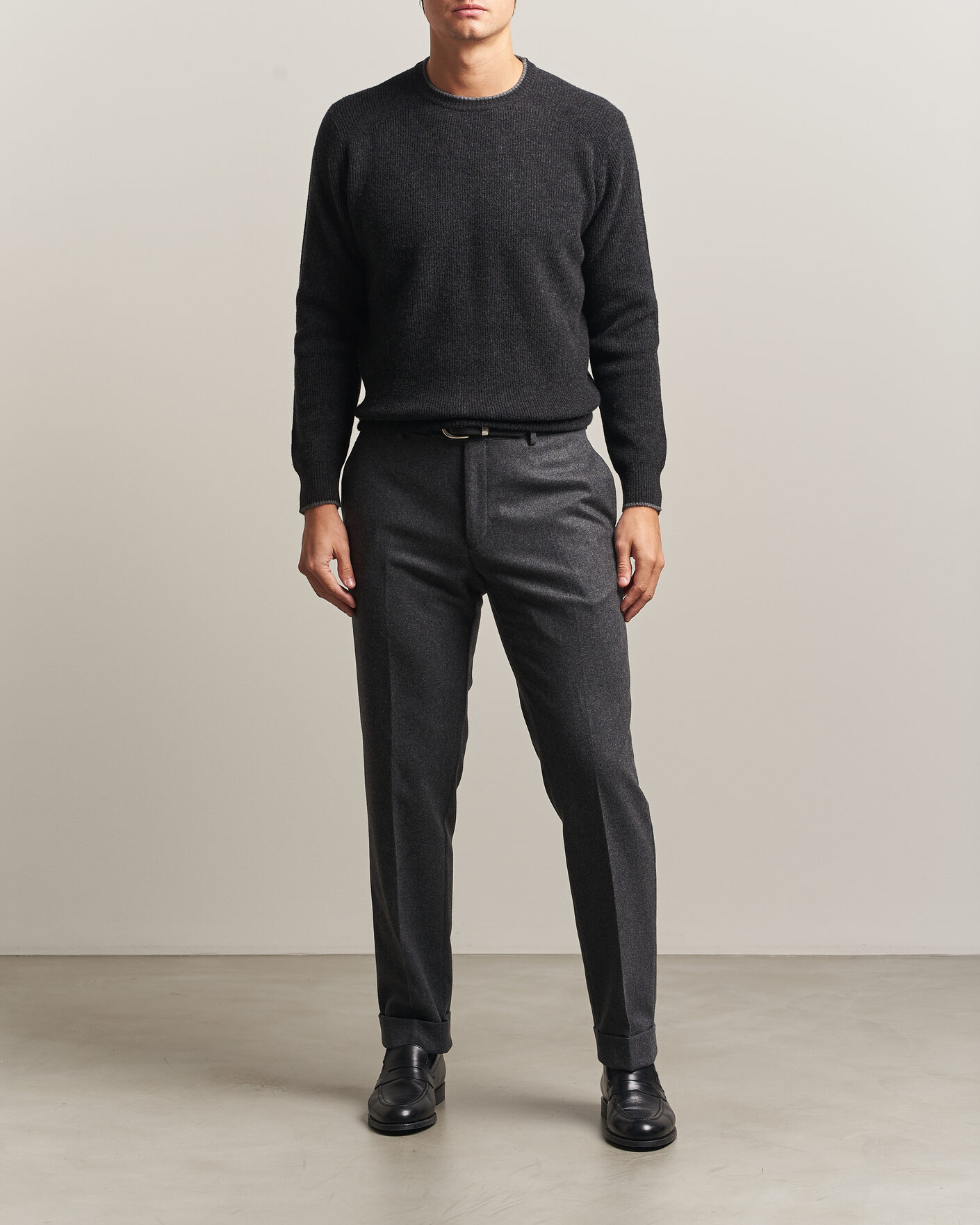 Uomini | Maglieria | Altea | Rib Wool Raglan Sweater Charcoal