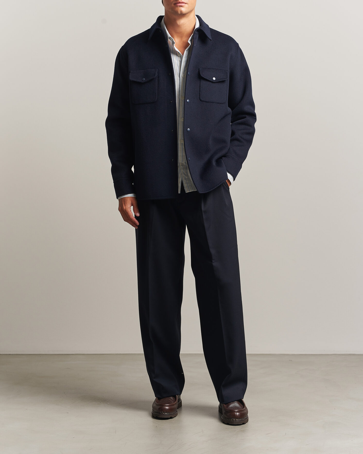 Uomini | Giacche | Aspesi | Double Wool Shirt Jacket Navy
