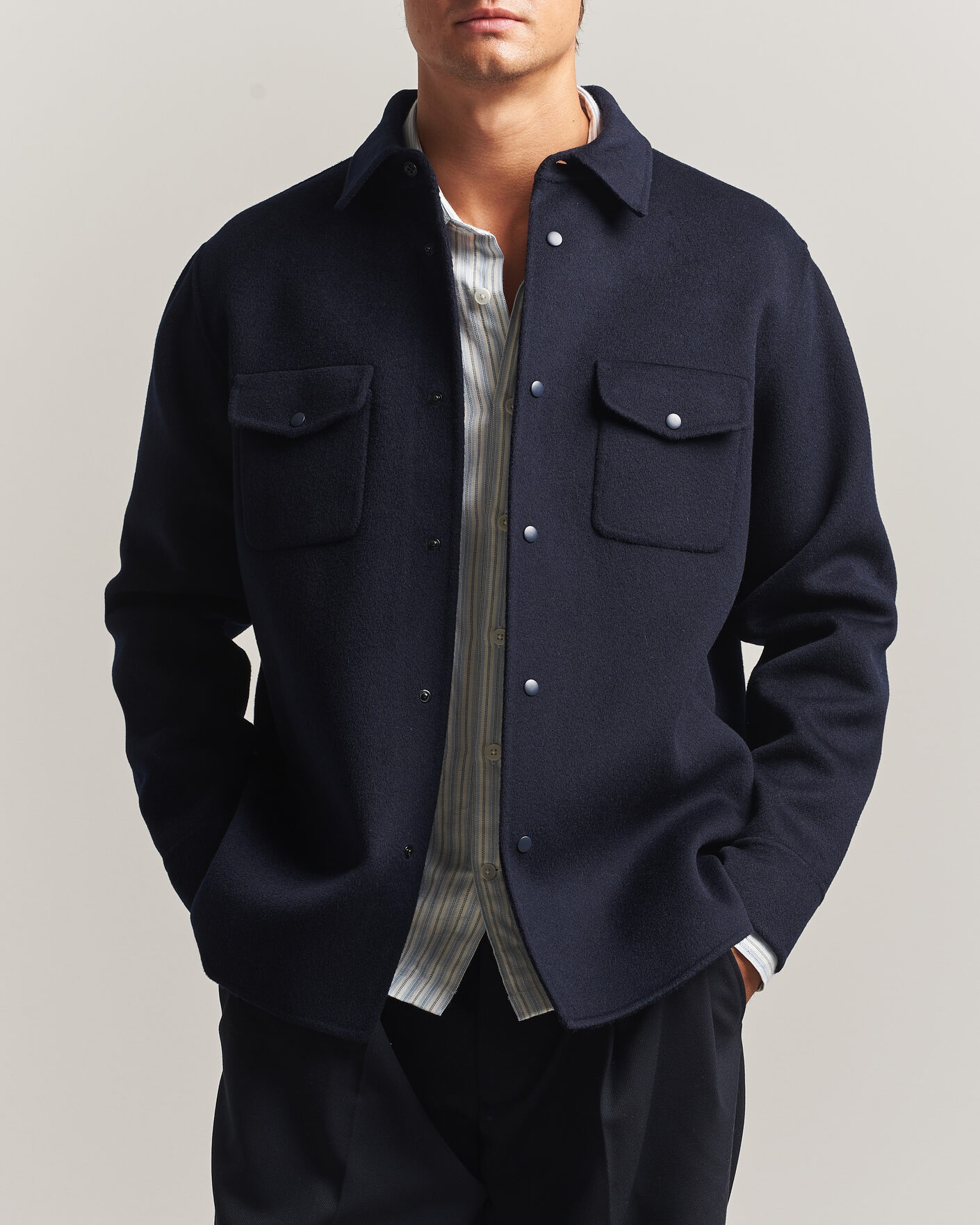 Uomini | Giacche | Aspesi | Double Wool Shirt Jacket Navy