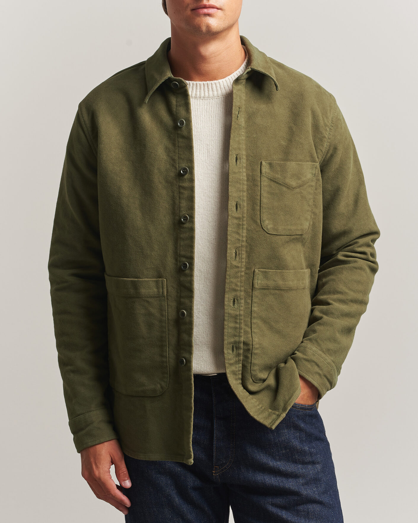 Uomini | Camicie | Aspesi | Moleskine Utility Shirt Military