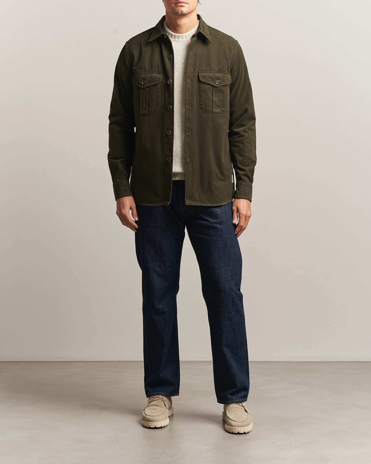 Uomini | Camicie | Aspesi | Twill Cotton Overshirt Military