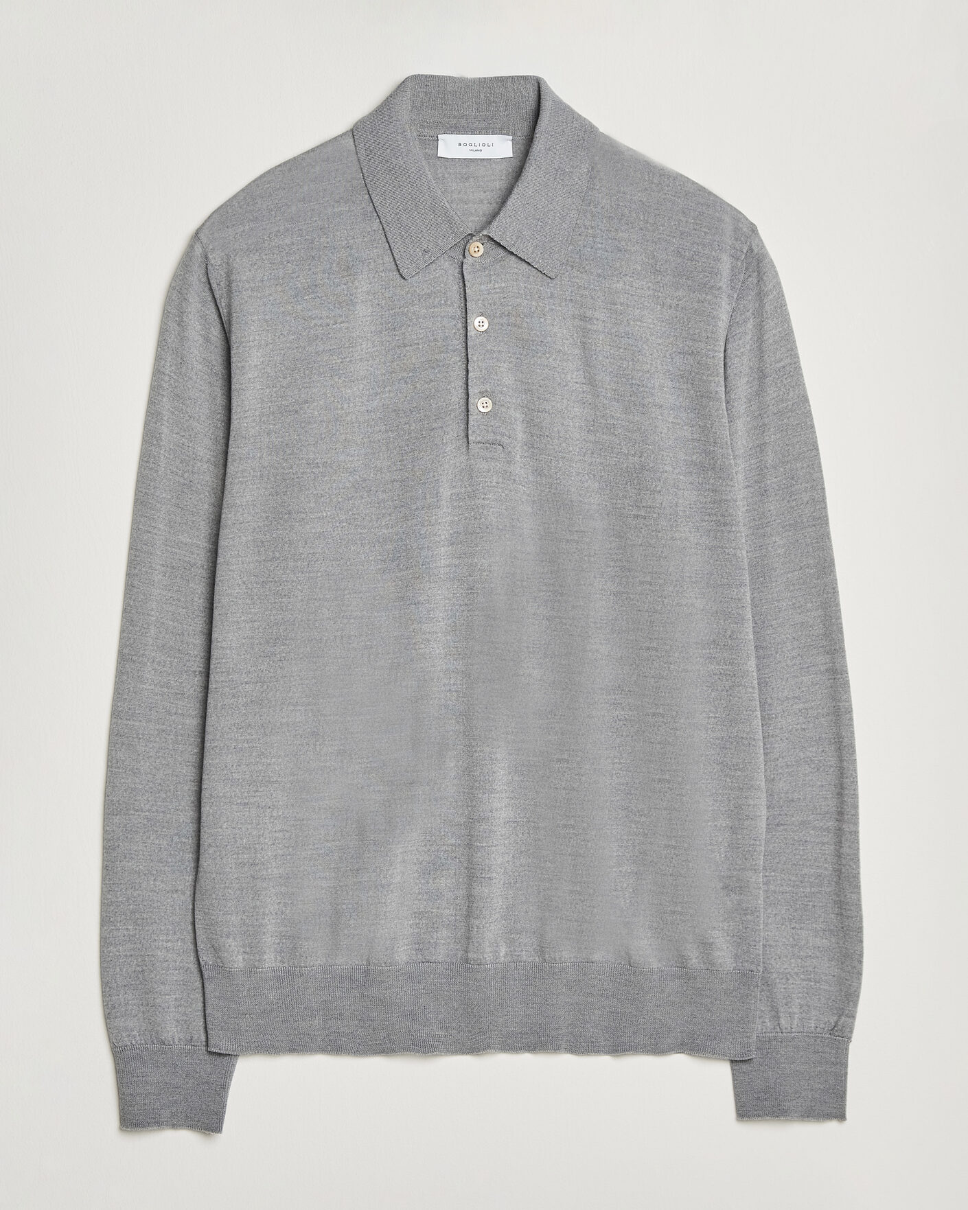 Uomini | Maglieria | Boglioli | Knitted Long Sleeve Polo Light Grey