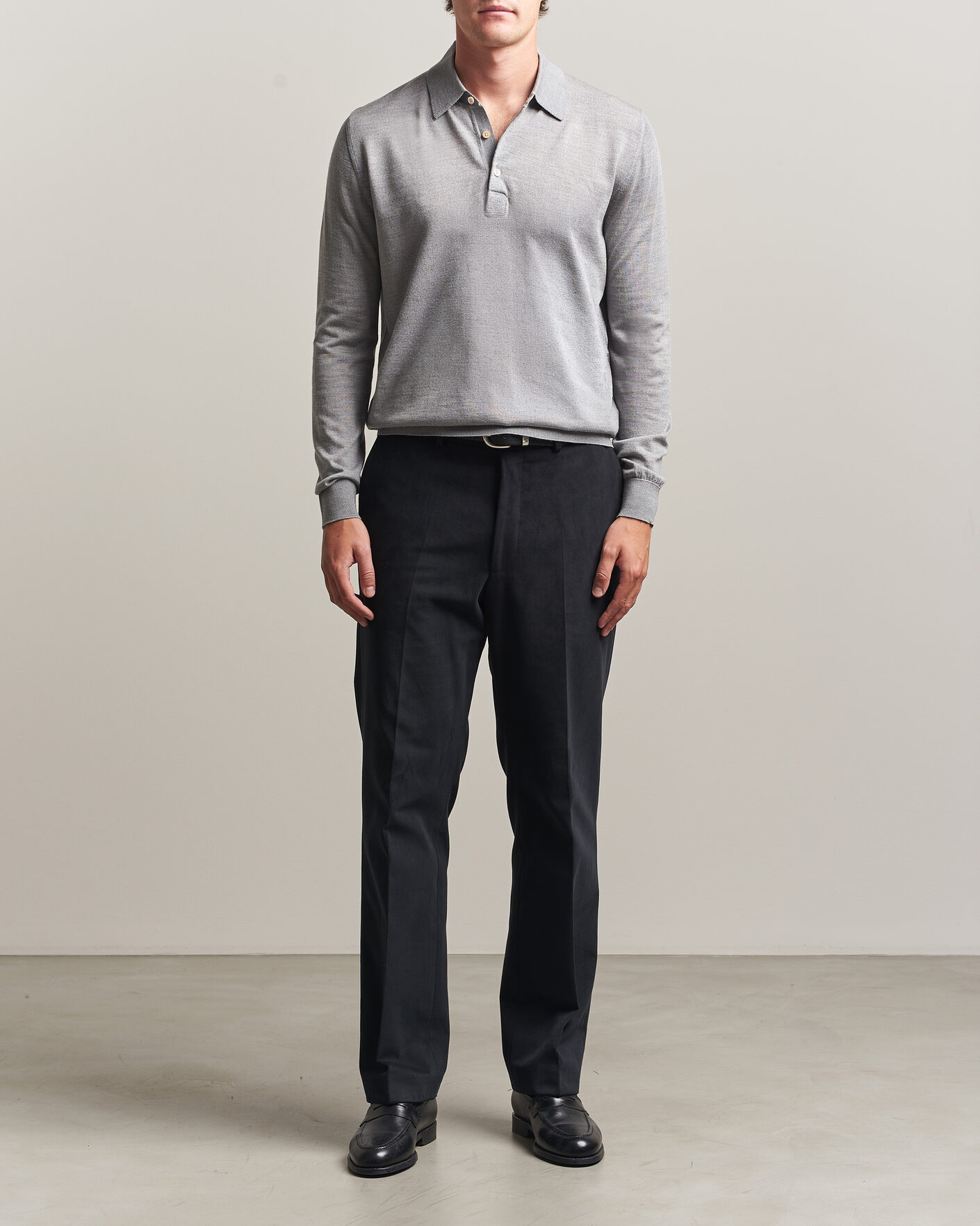 Uomini | Maglieria | Boglioli | Knitted Long Sleeve Polo Light Grey
