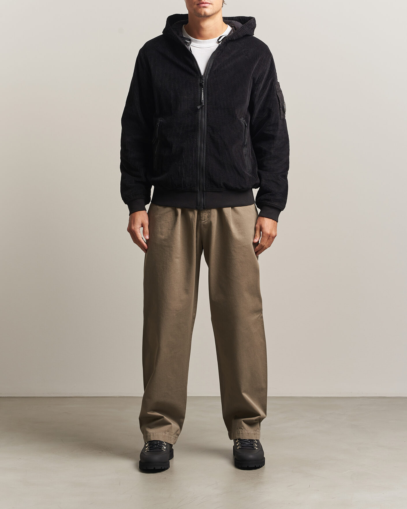 Uomini | Giacche | C.P. Company | Light Padded Hood Corduroy Jacket Black