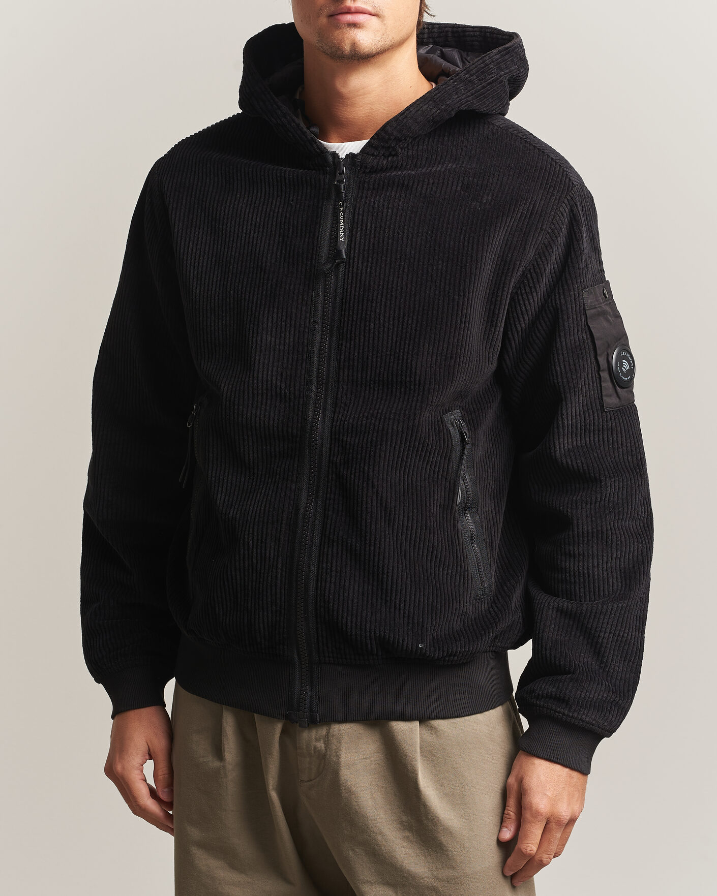Uomini | Giacche | C.P. Company | Light Padded Hood Corduroy Jacket Black