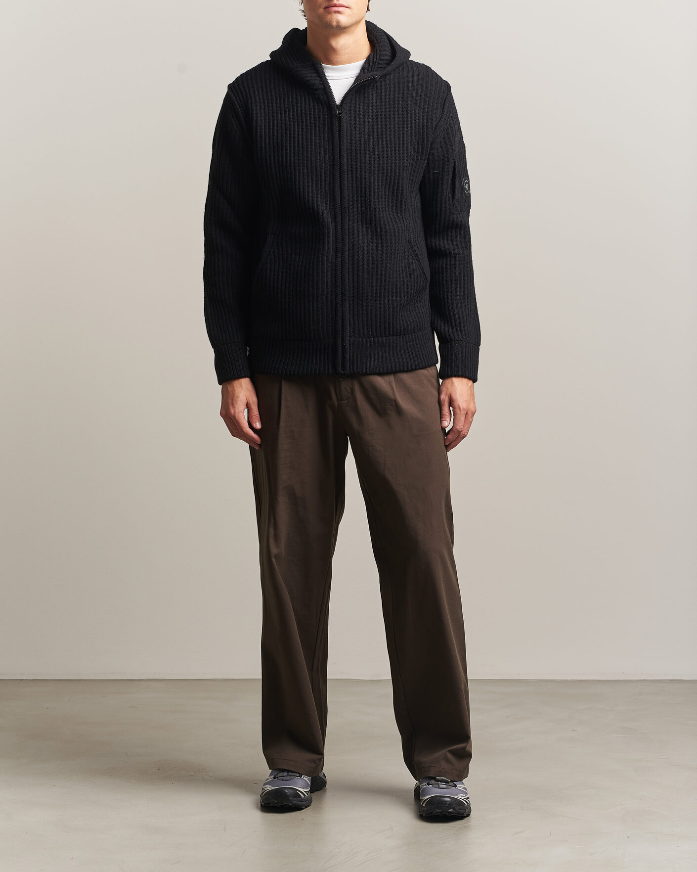 Uomini | Maglieria | C.P. Company | Heavy Lambswool Hood Zip Black