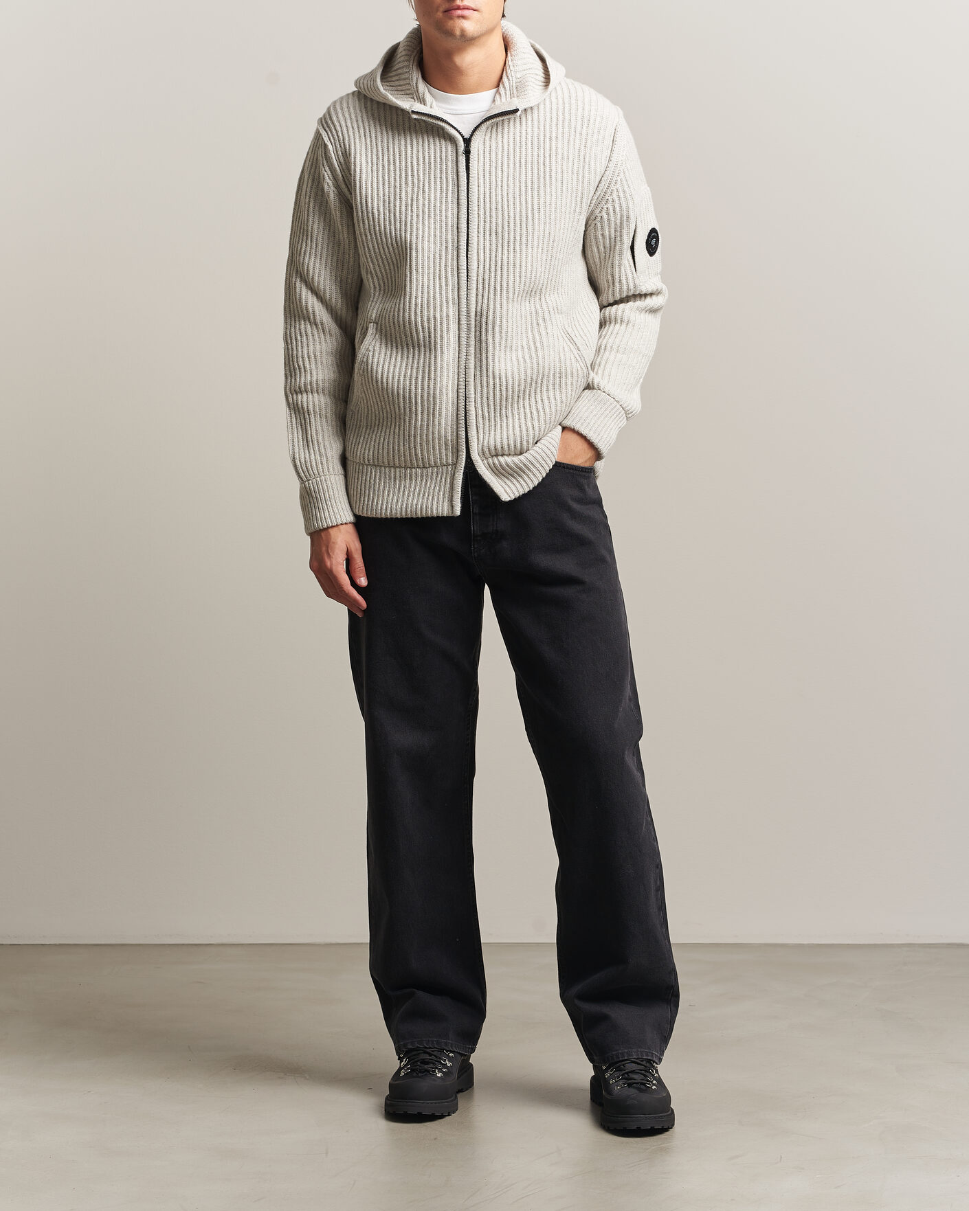 Uomini | Maglieria | C.P. Company | Heavy Lambswool Hood Zip Light Grey
