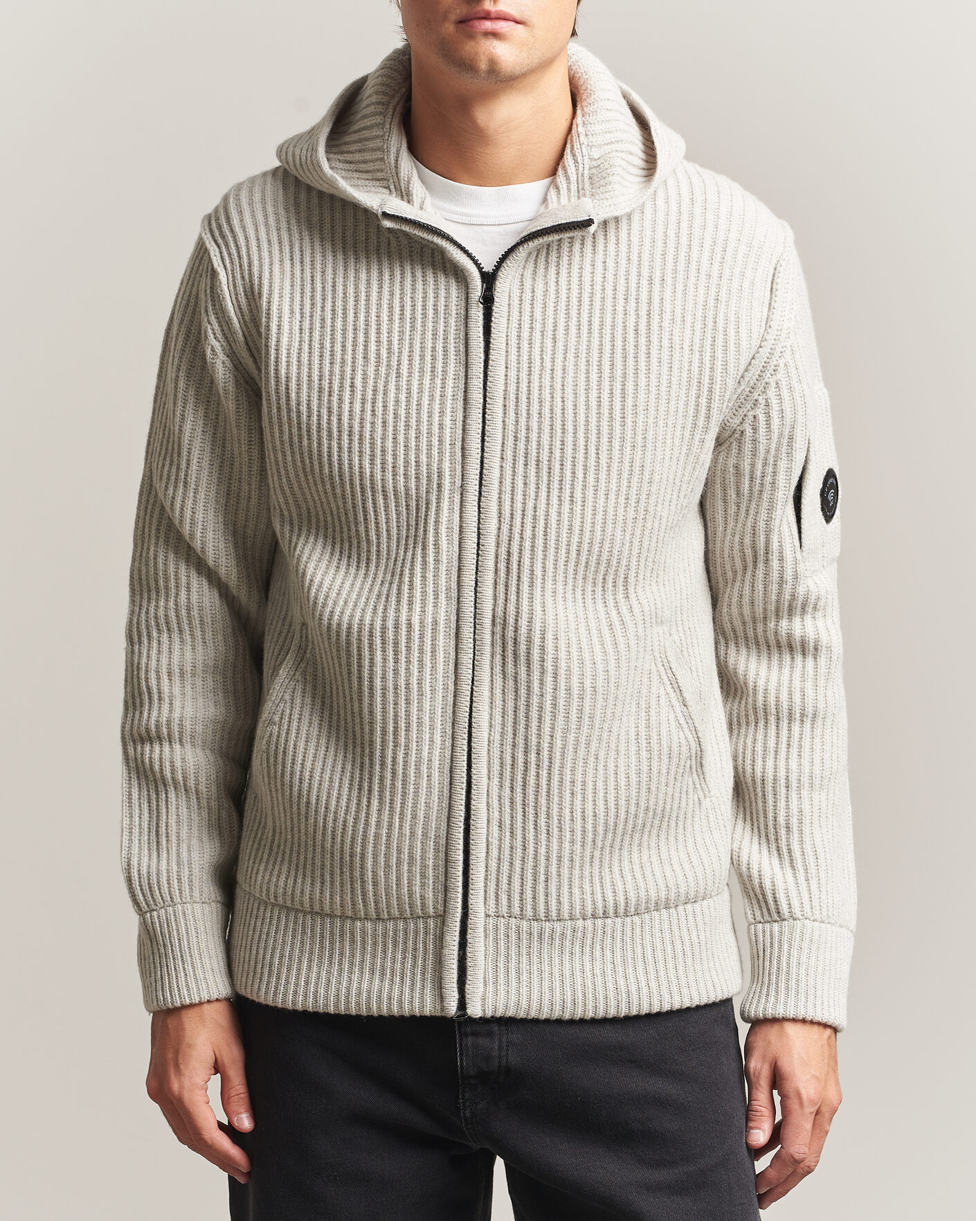 Uomini | Maglieria | C.P. Company | Heavy Lambswool Hood Zip Light Grey
