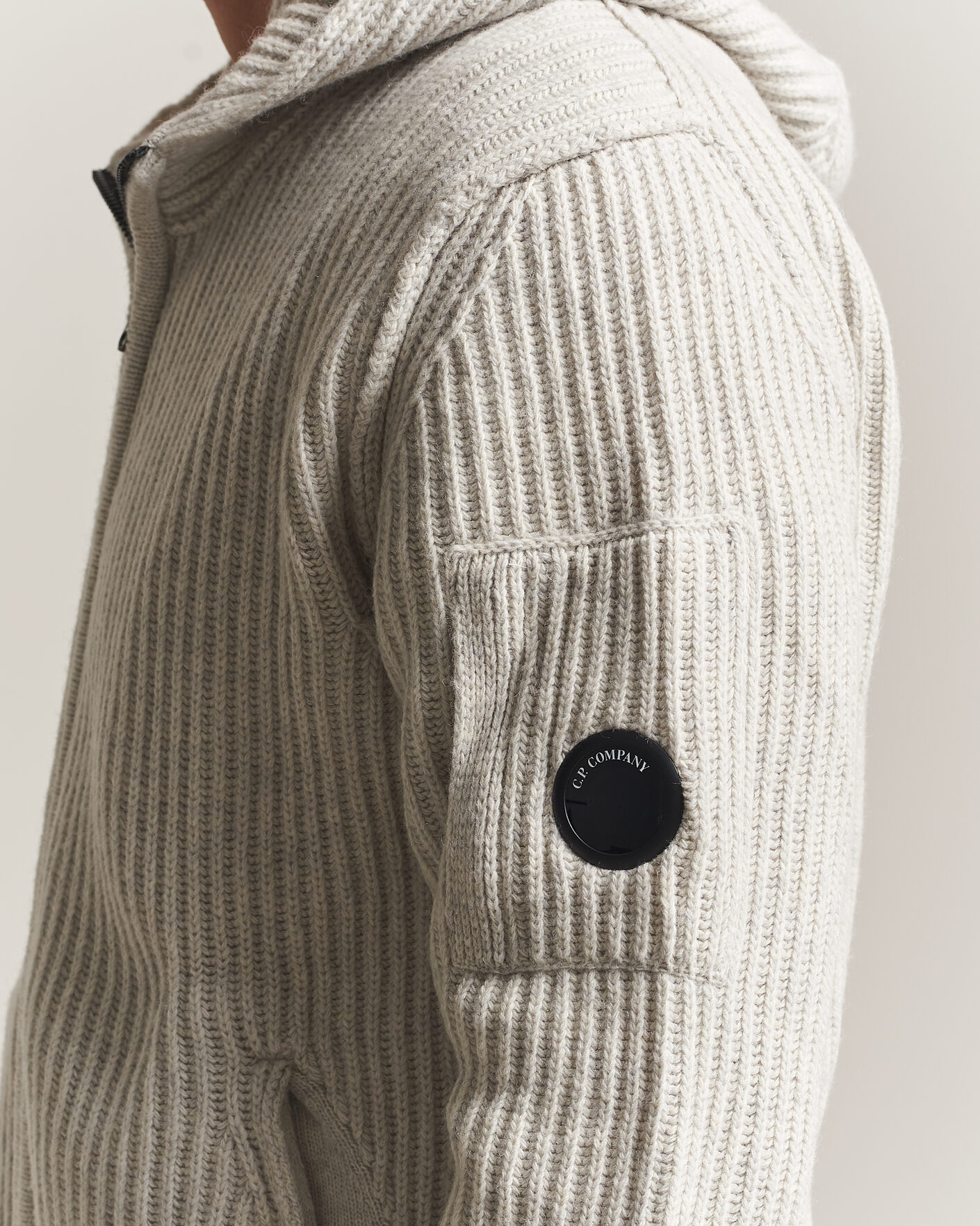 Uomini | Maglieria | C.P. Company | Heavy Lambswool Hood Zip Light Grey