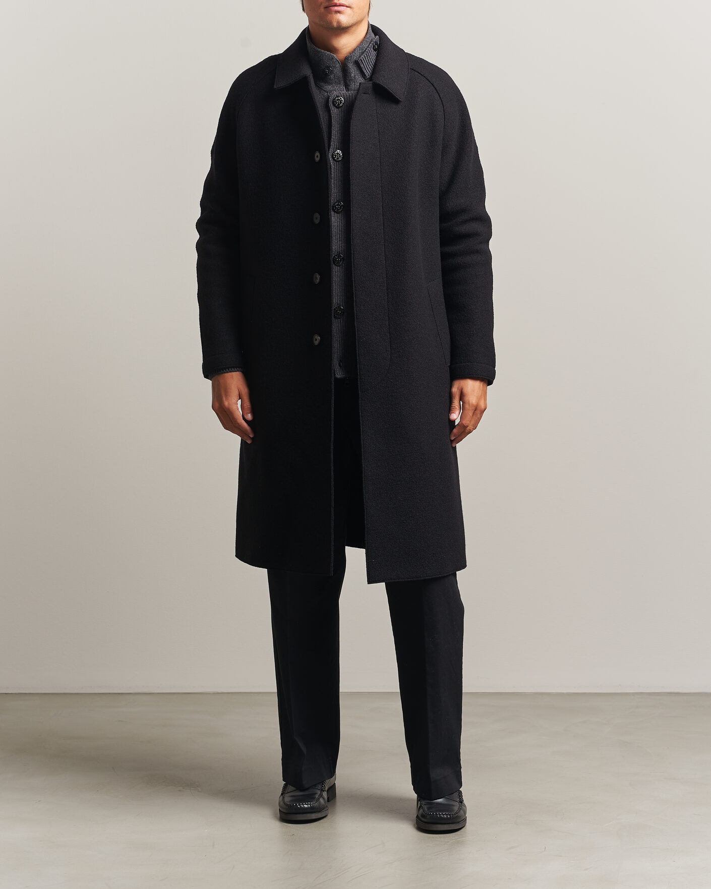 Uomini | Giacche | Harris Wharf London | Boiled Wool Fly Front Balmacan Coat Black