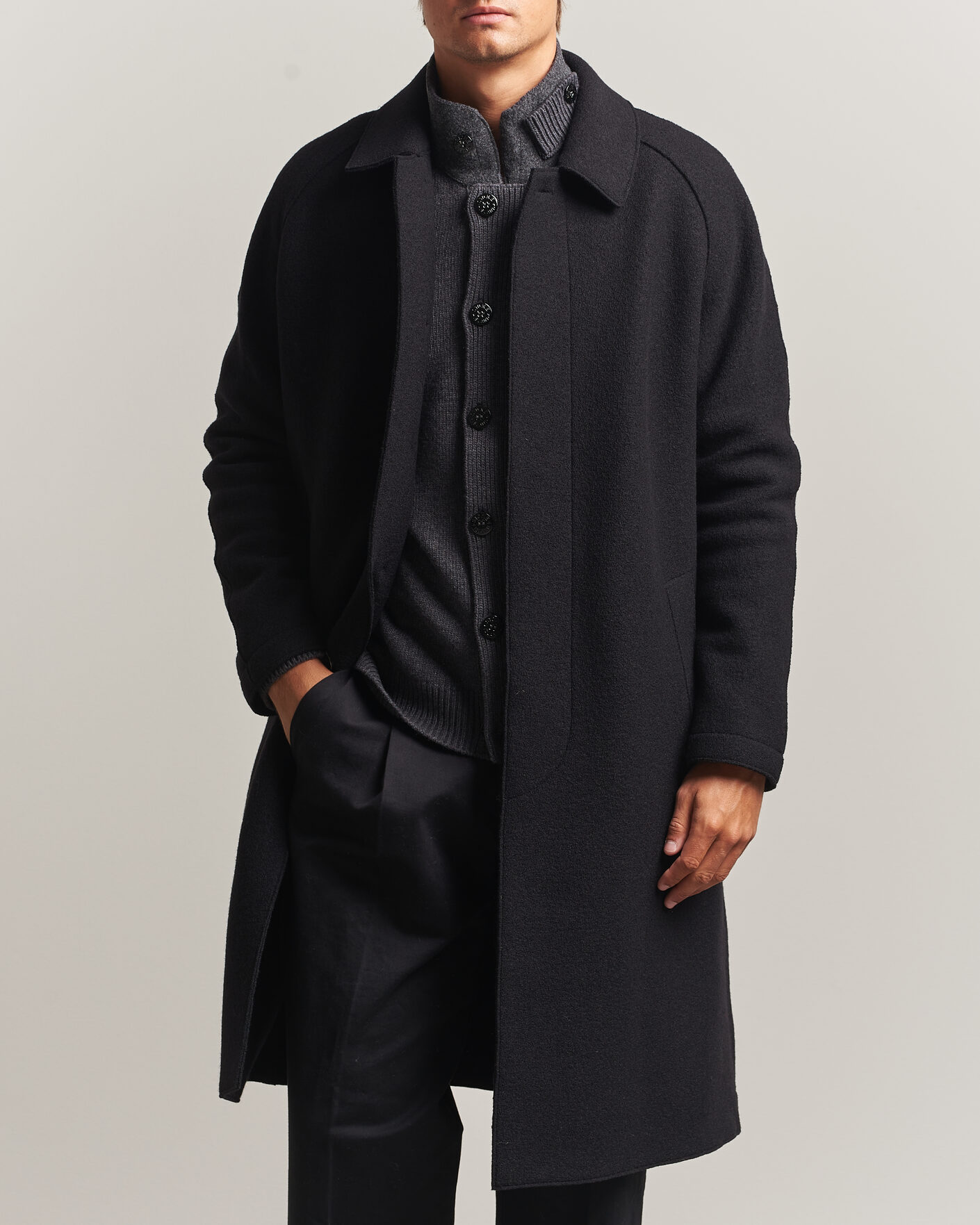 Uomini | Giacche | Harris Wharf London | Boiled Wool Fly Front Balmacan Coat Black