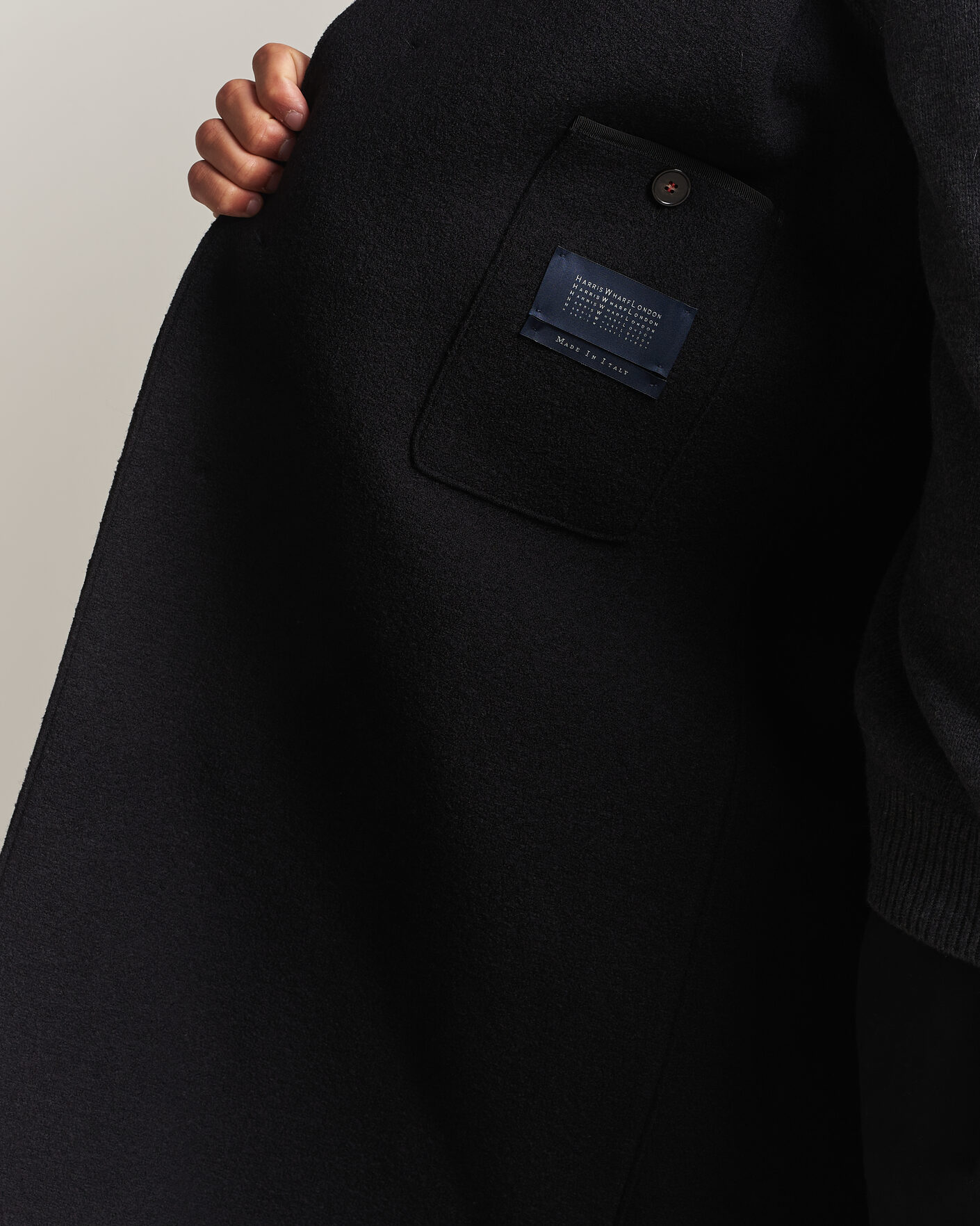 Uomini | Giacche | Harris Wharf London | Boiled Wool Fly Front Balmacan Coat Black