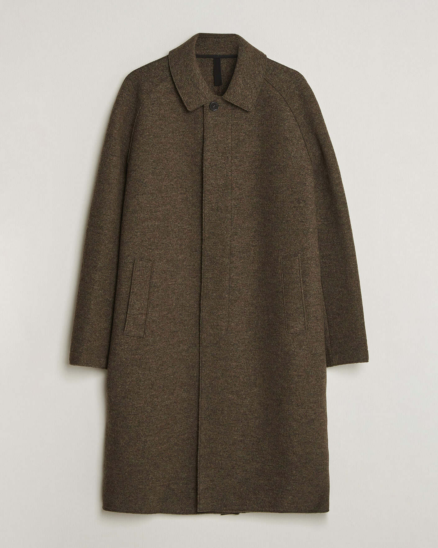 Uomini | Giacche | Harris Wharf London | Boiled Wool Fly Front Balmacan Coat Brown/Green