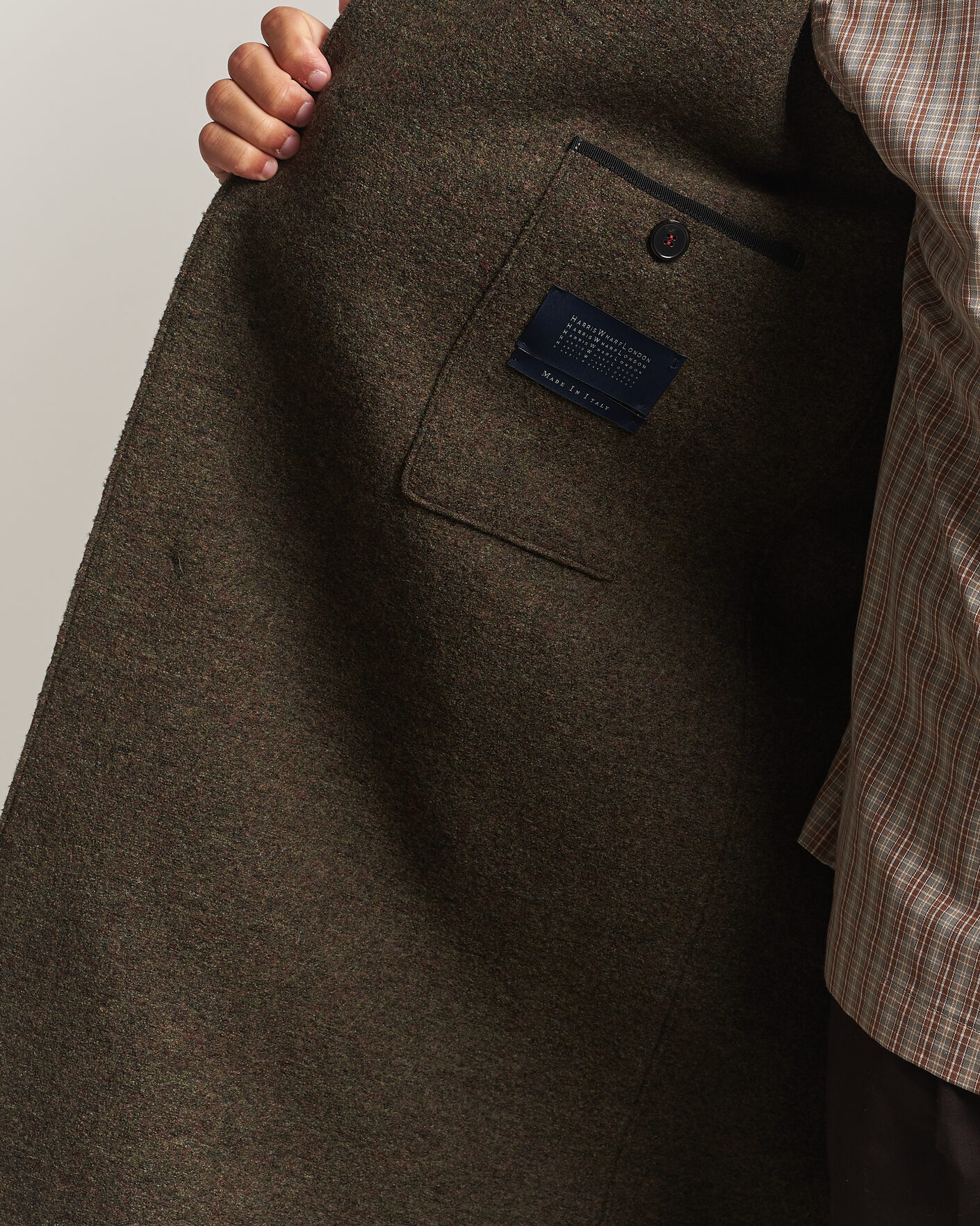 Uomini | Giacche | Harris Wharf London | Boiled Wool Fly Front Balmacan Coat Brown/Green