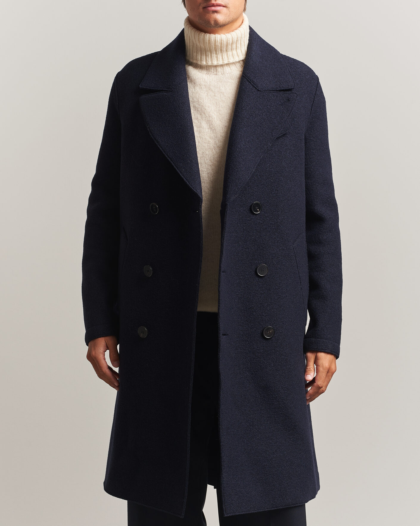Uomini | Giacche | Harris Wharf London | Pressed Wool Long Peacoat Navy Blue