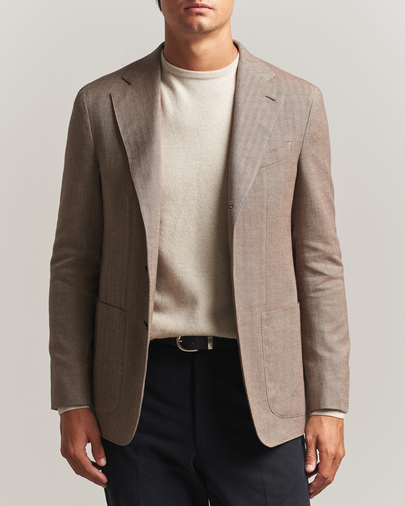 Uomini | Blazers | Caruso | Aida Herringbone Cotton Flannel Blazer Beige