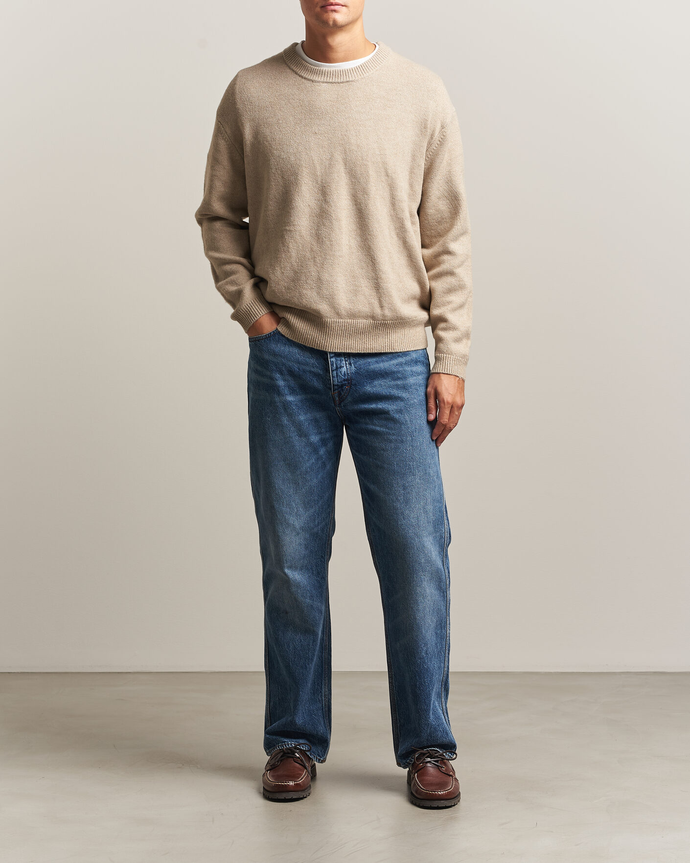 Uomini | Maglieria | KnowledgeCotton Apparel | Knitted Crewneck Feather Grey