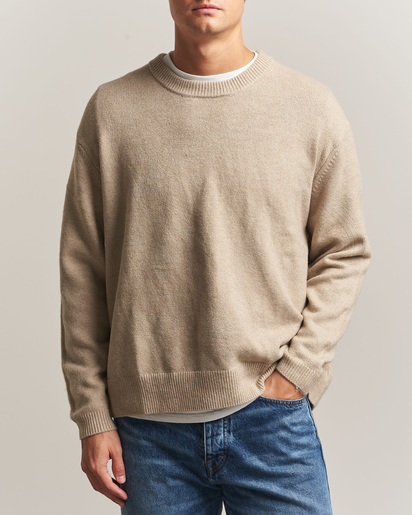 Uomini | Maglieria | KnowledgeCotton Apparel | Knitted Crewneck Feather Grey