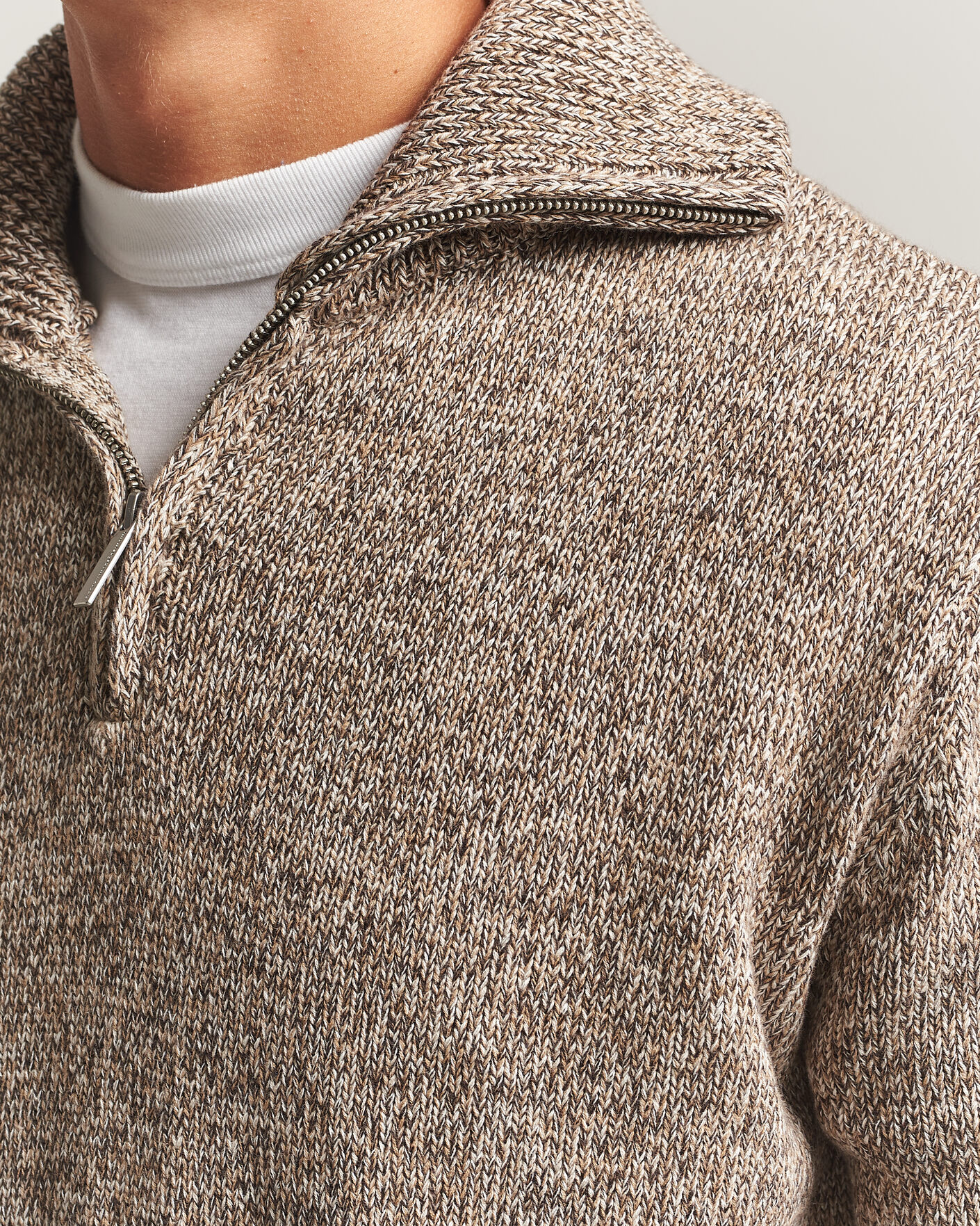 Uomini | Maglieria | KnowledgeCotton Apparel | Heavy Knitted Half Zip Brown