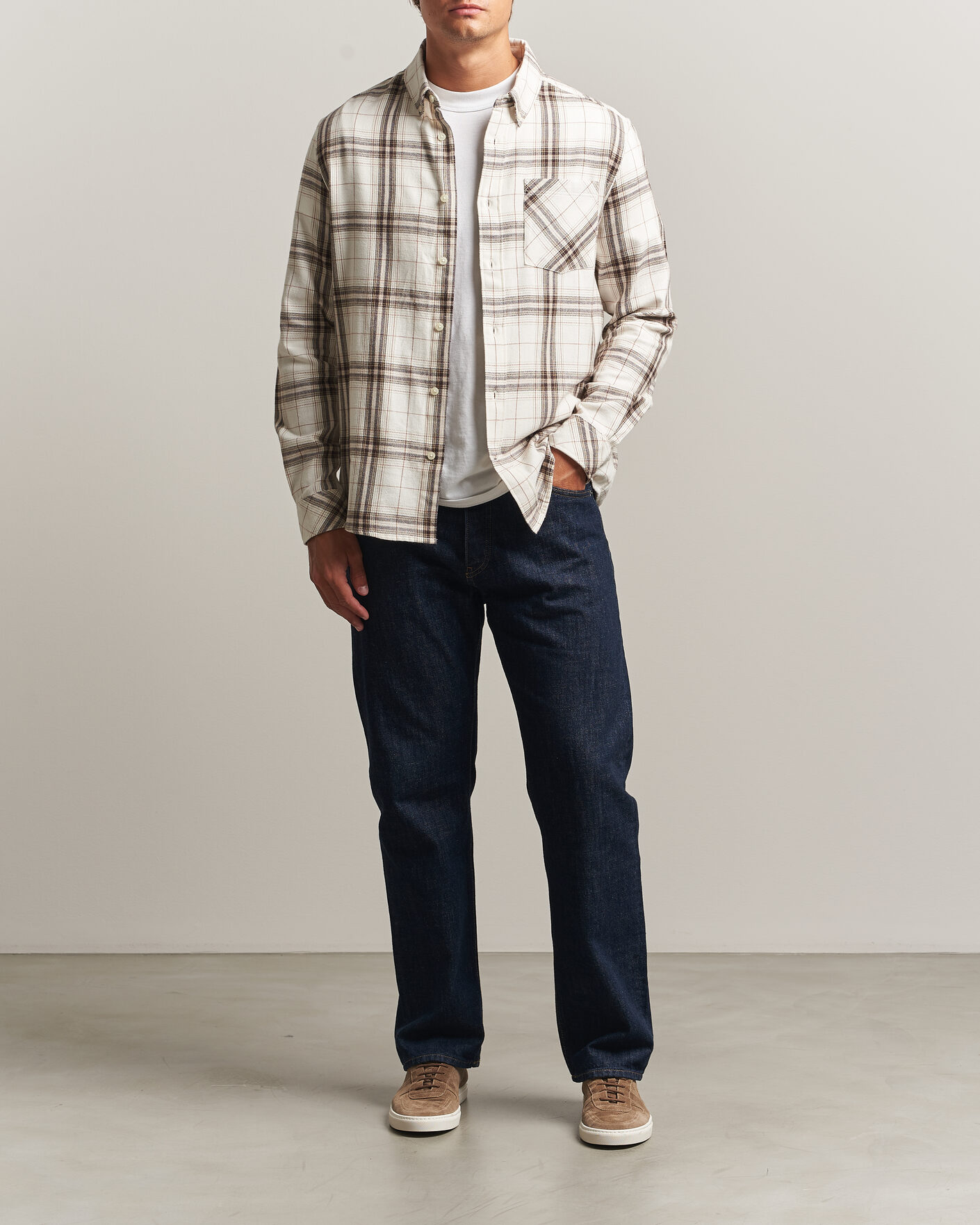 Uomini | Camicie | KnowledgeCotton Apparel | Regular Fit Check Melange Flannel Shirt Cream