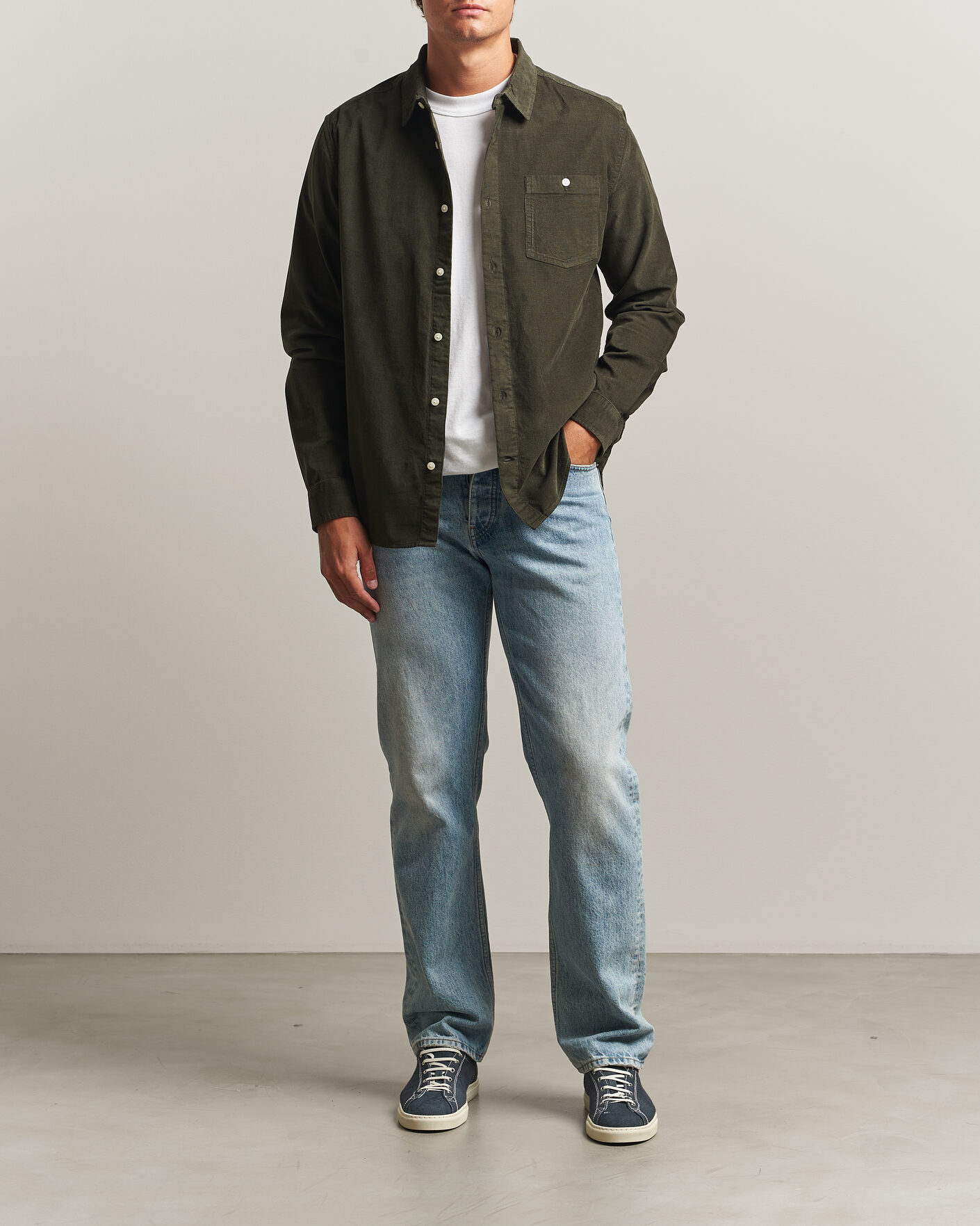 Uomini | Camicie | KnowledgeCotton Apparel | Regular Fit Cord Shirt Forest Night