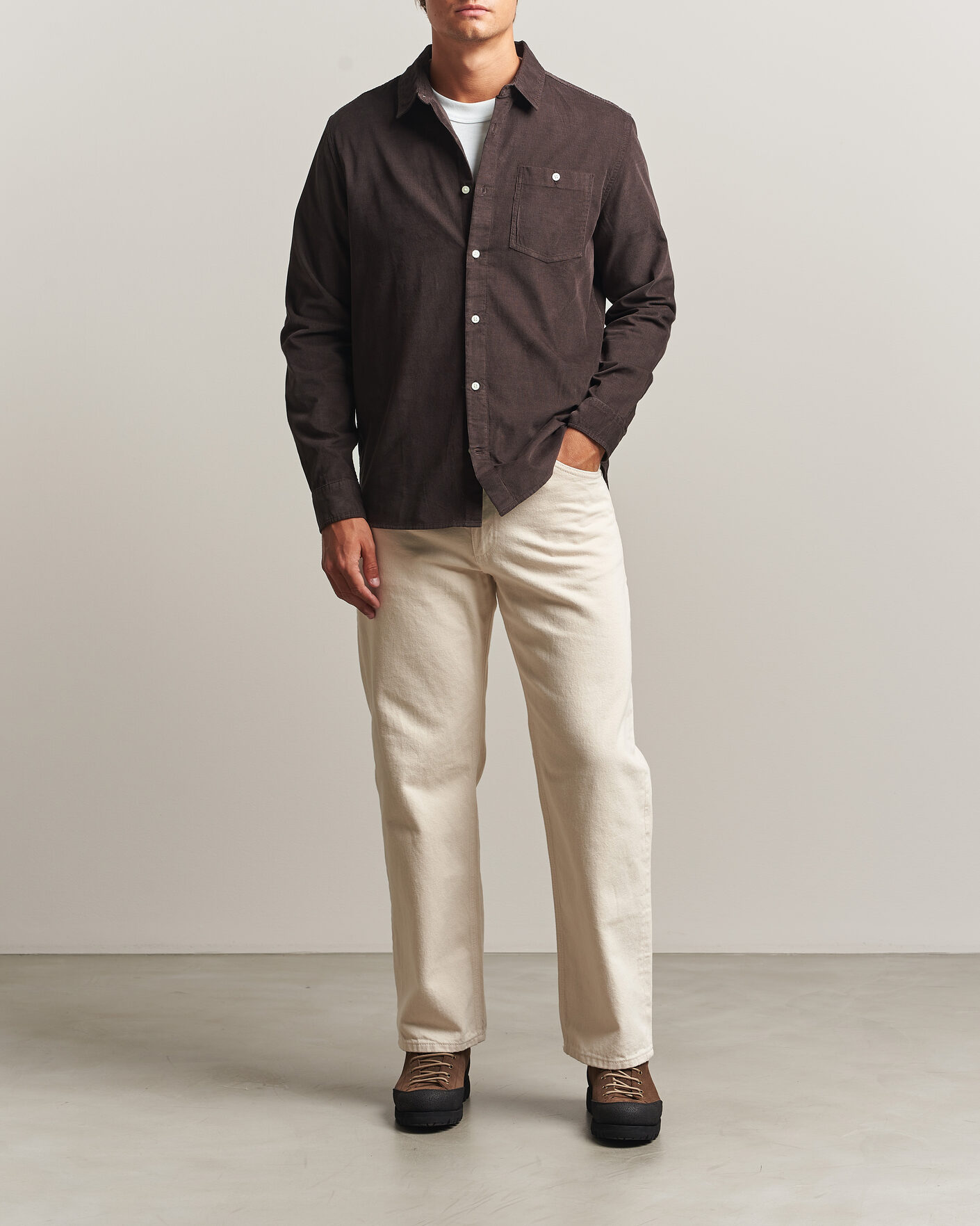 Uomini | Camicie | KnowledgeCotton Apparel | Regular Fit Cord Shirt Chocolate