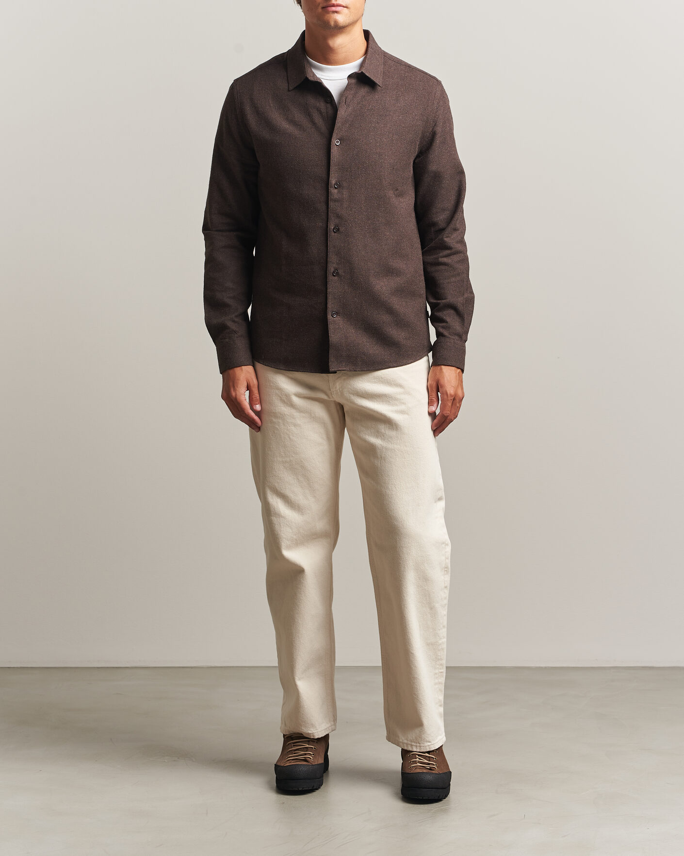 Uomini | Camicie | KnowledgeCotton Apparel | Regular Fit Melange Flannel Shirt Chocolate