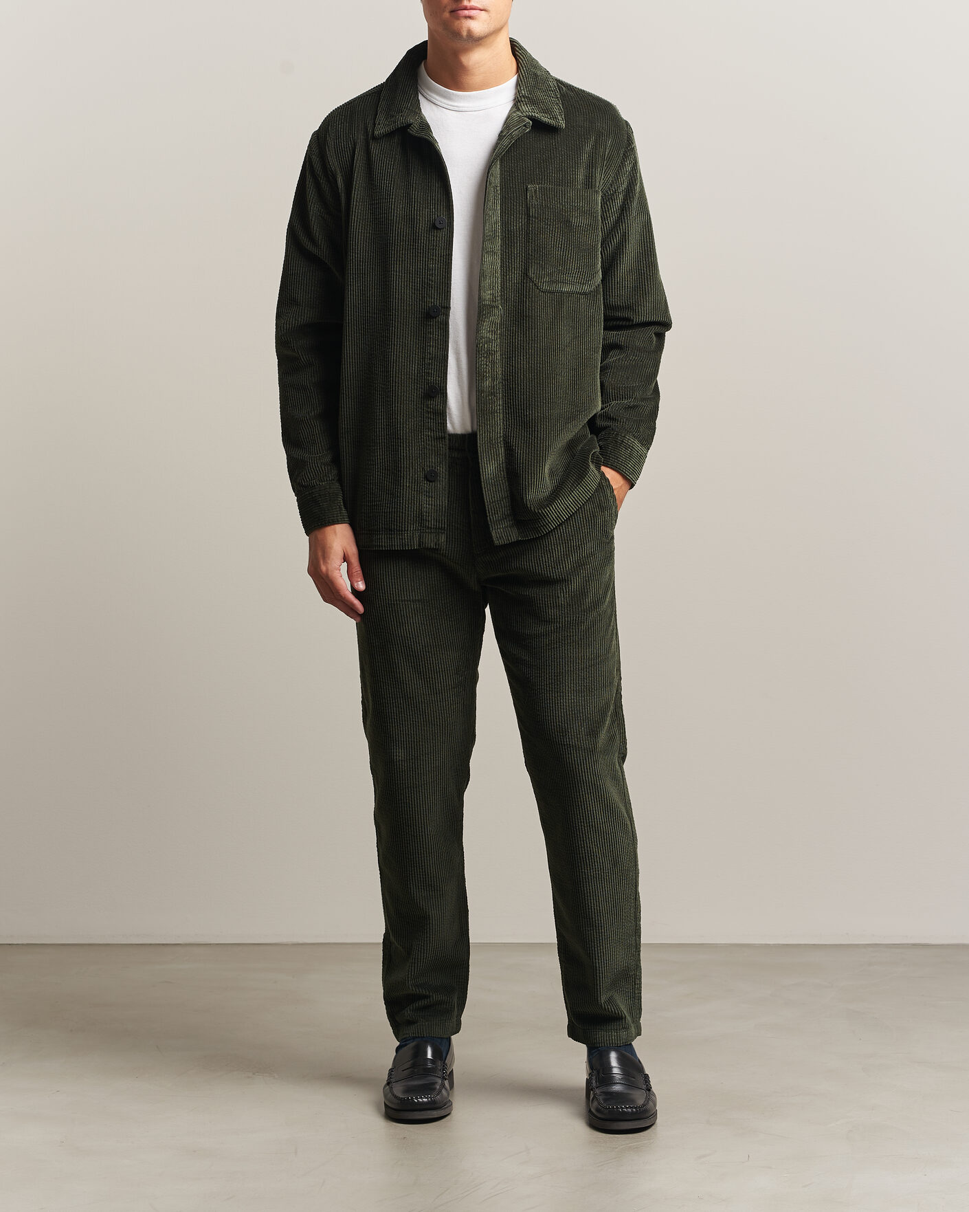 Uomini | Camicie | KnowledgeCotton Apparel | Cotton Corduroy Overshirt Forest Night