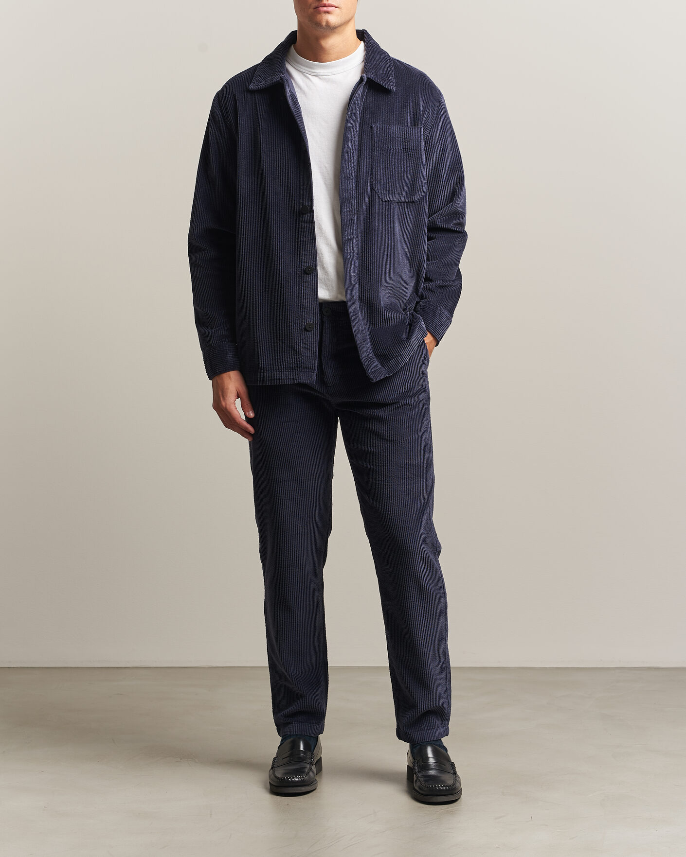 Uomini | Camicie | KnowledgeCotton Apparel | Cotton Corduroy Overshirt Night Sky